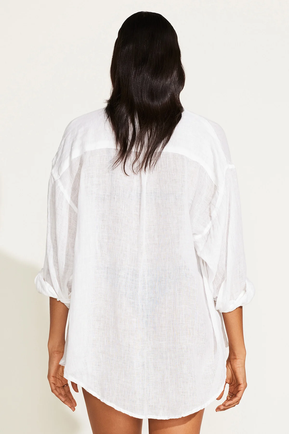 Playa Linen Boyfriend Shirt - Black and White - Image 6