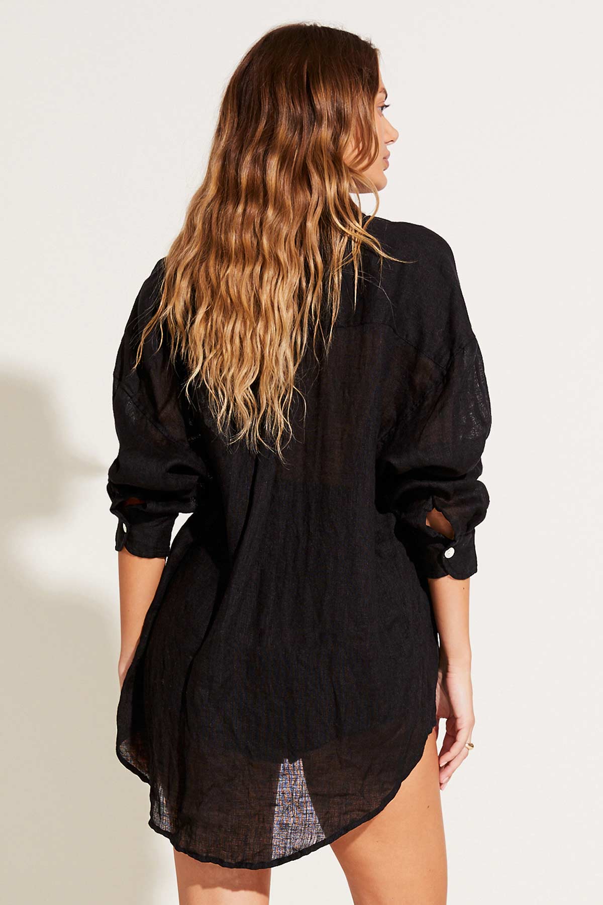 Playa Linen Boyfriend Shirt - Black and White - Image 4