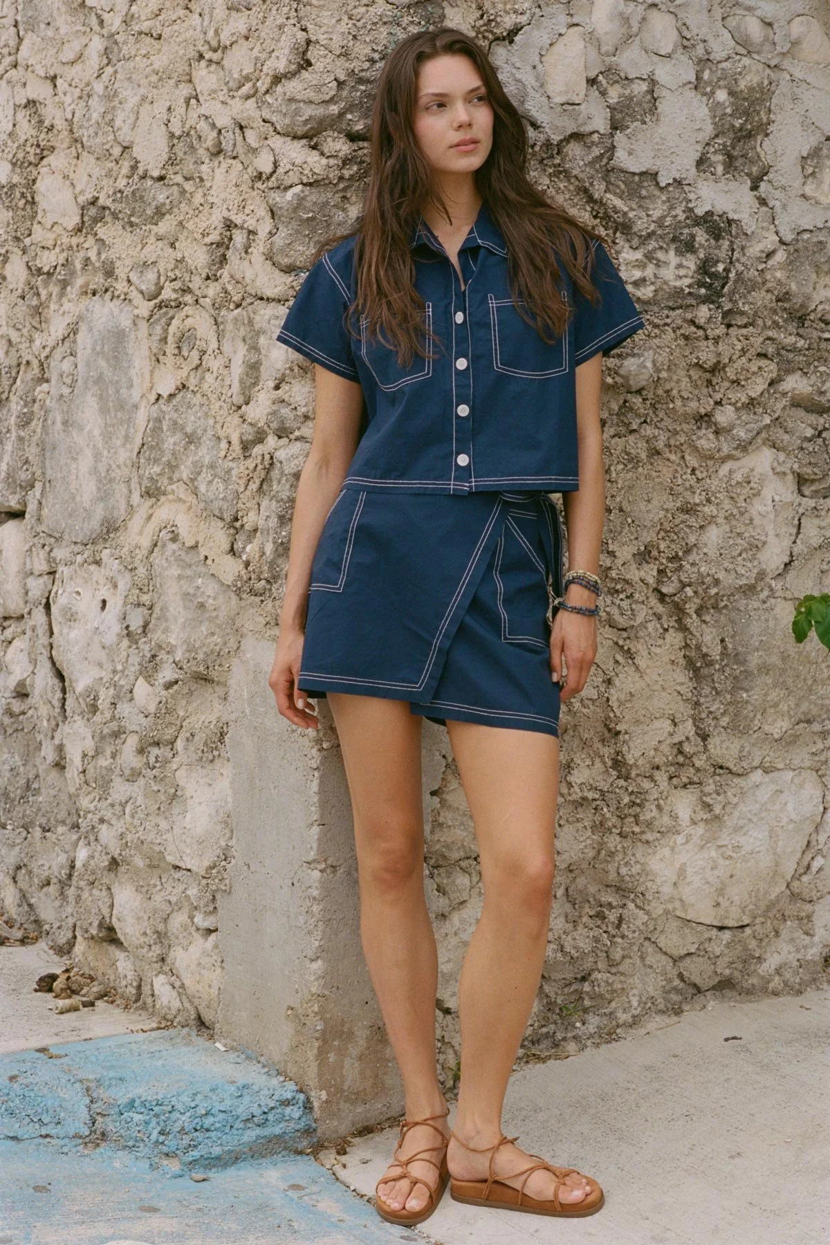 Ashley Cropped Shirt - Midnight Cotton Poplin