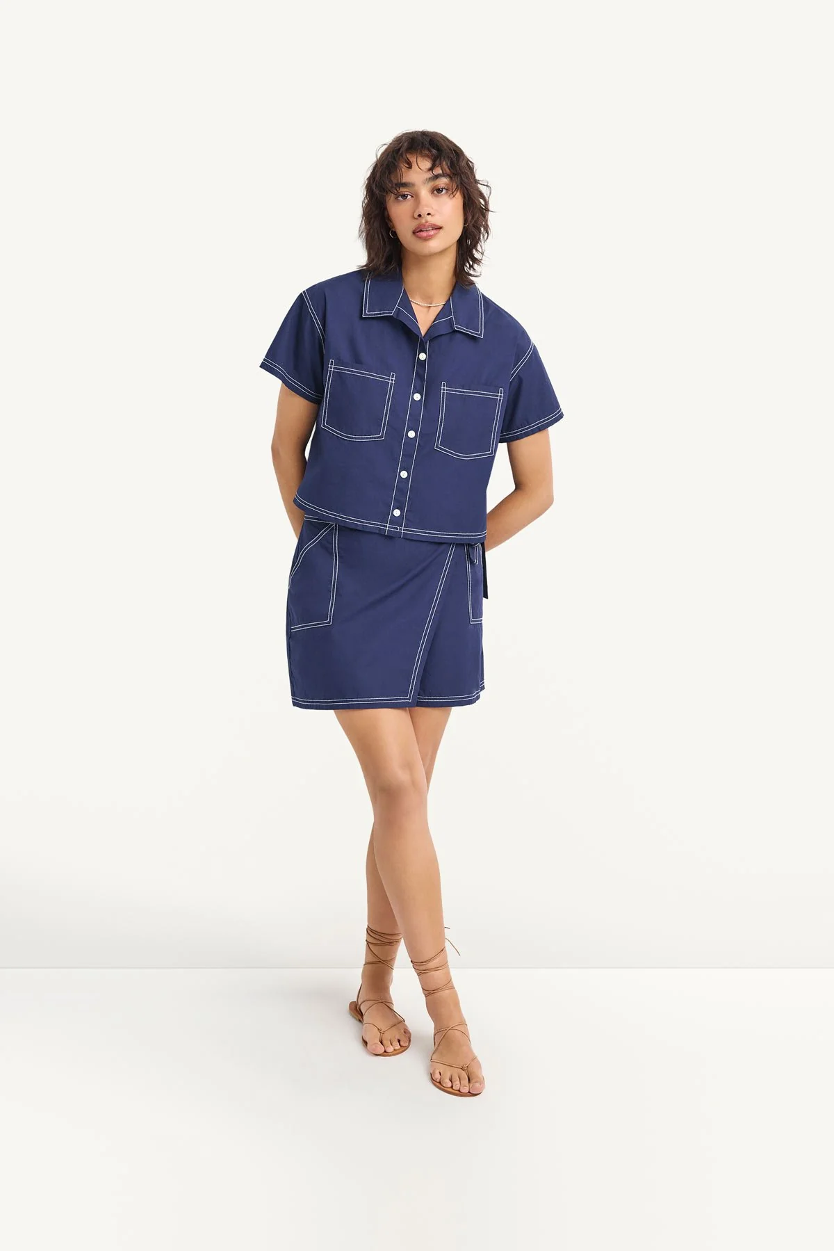 Ashley Cropped Shirt - Midnight Cotton Poplin - Image 3