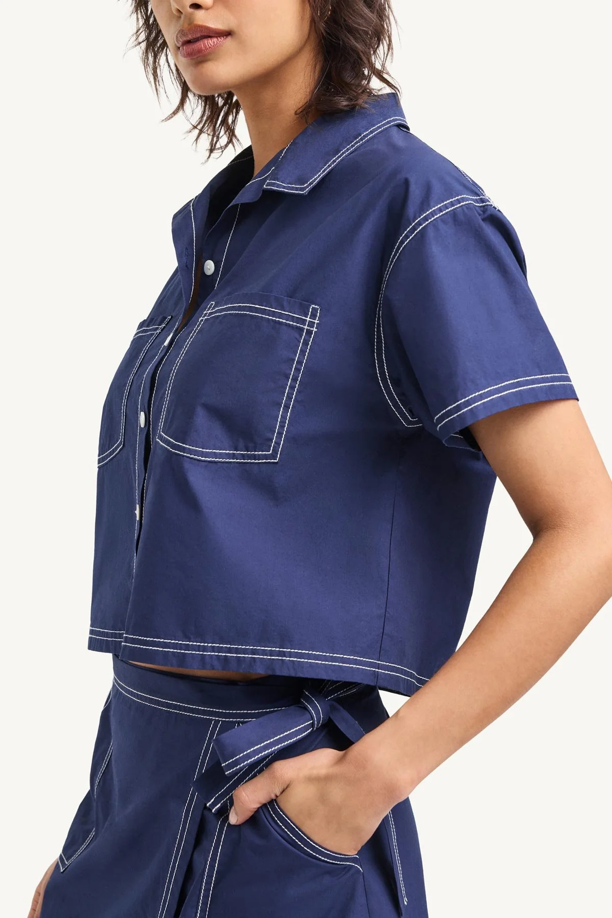 Ashley Cropped Shirt - Midnight Cotton Poplin - Image 5