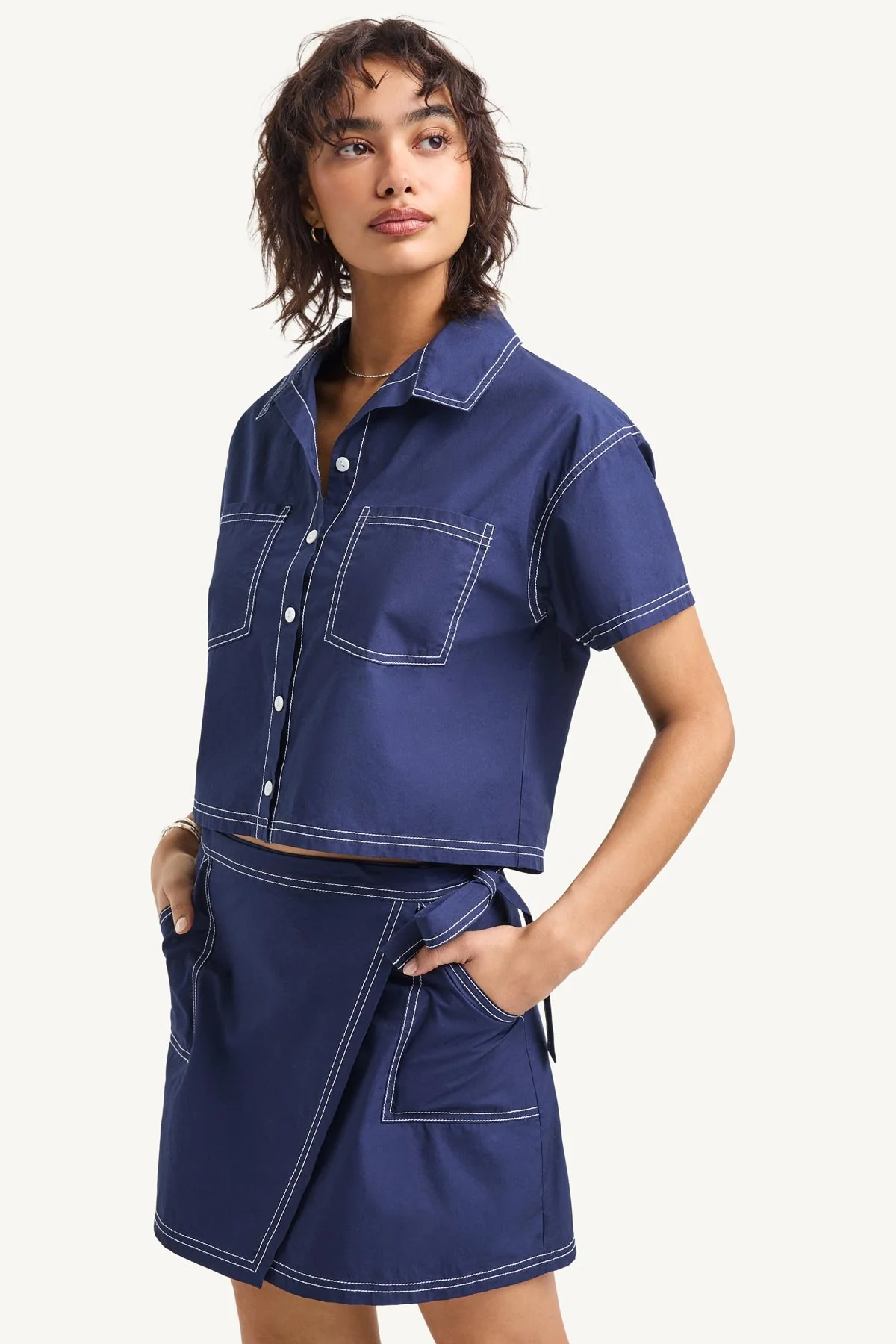 Ashley Wrap Skirt - Midnight Cotton Poplin - Image 3