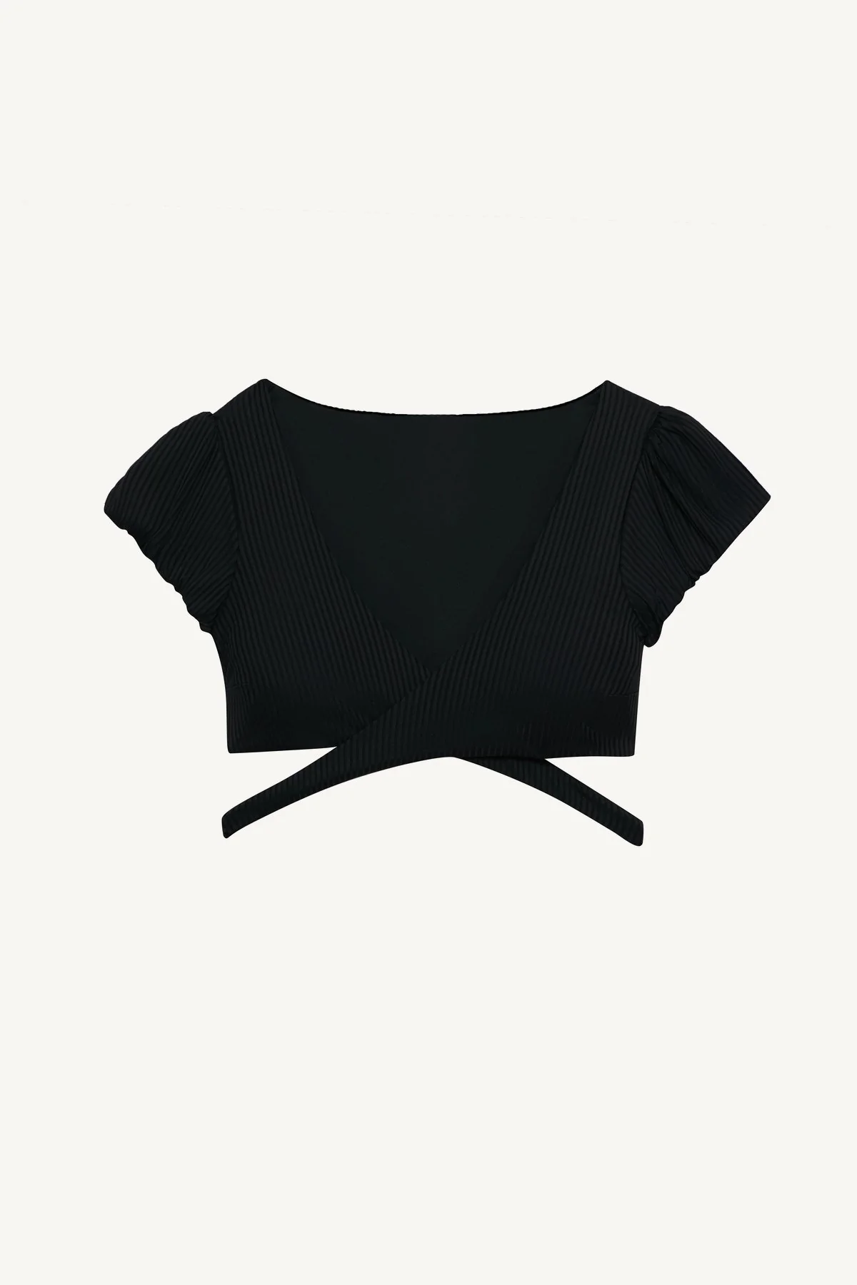 Aura Wrap Crop Top - Black EcoRib - Image 10