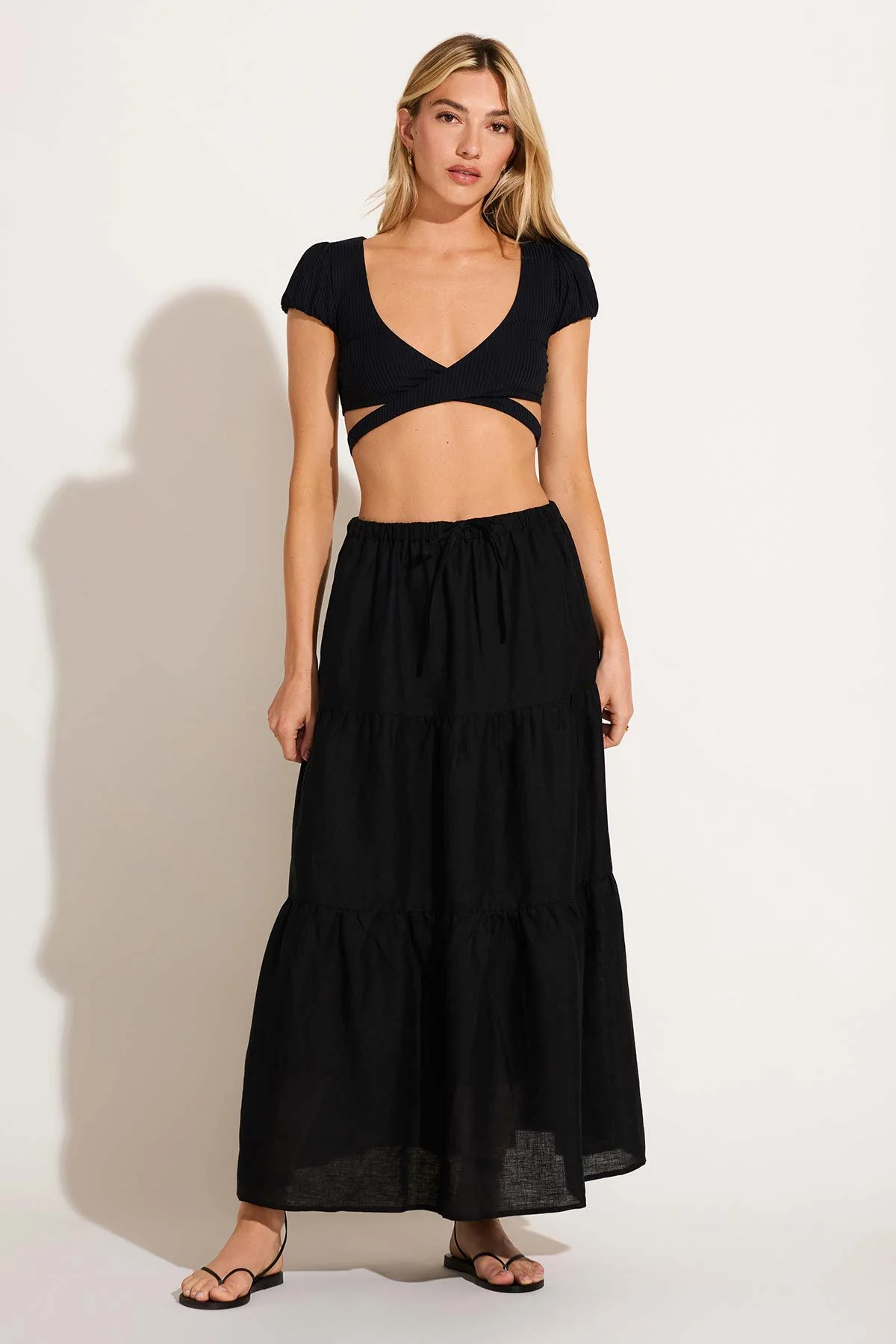 Aura Wrap Crop Top - Black EcoRib - Image 3