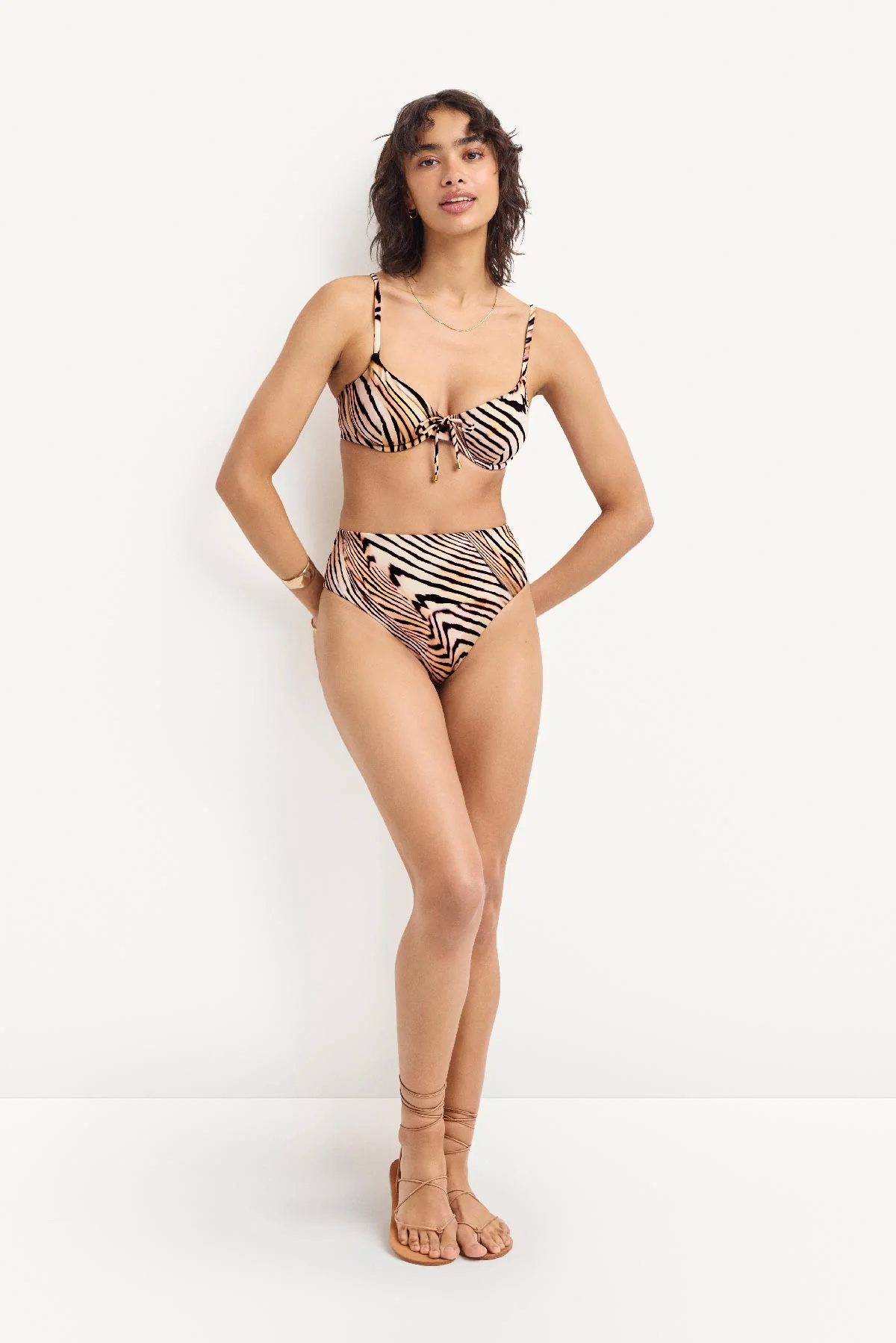 Barcelona High Waist Bottom - Shell Stripe EcoShimmer
