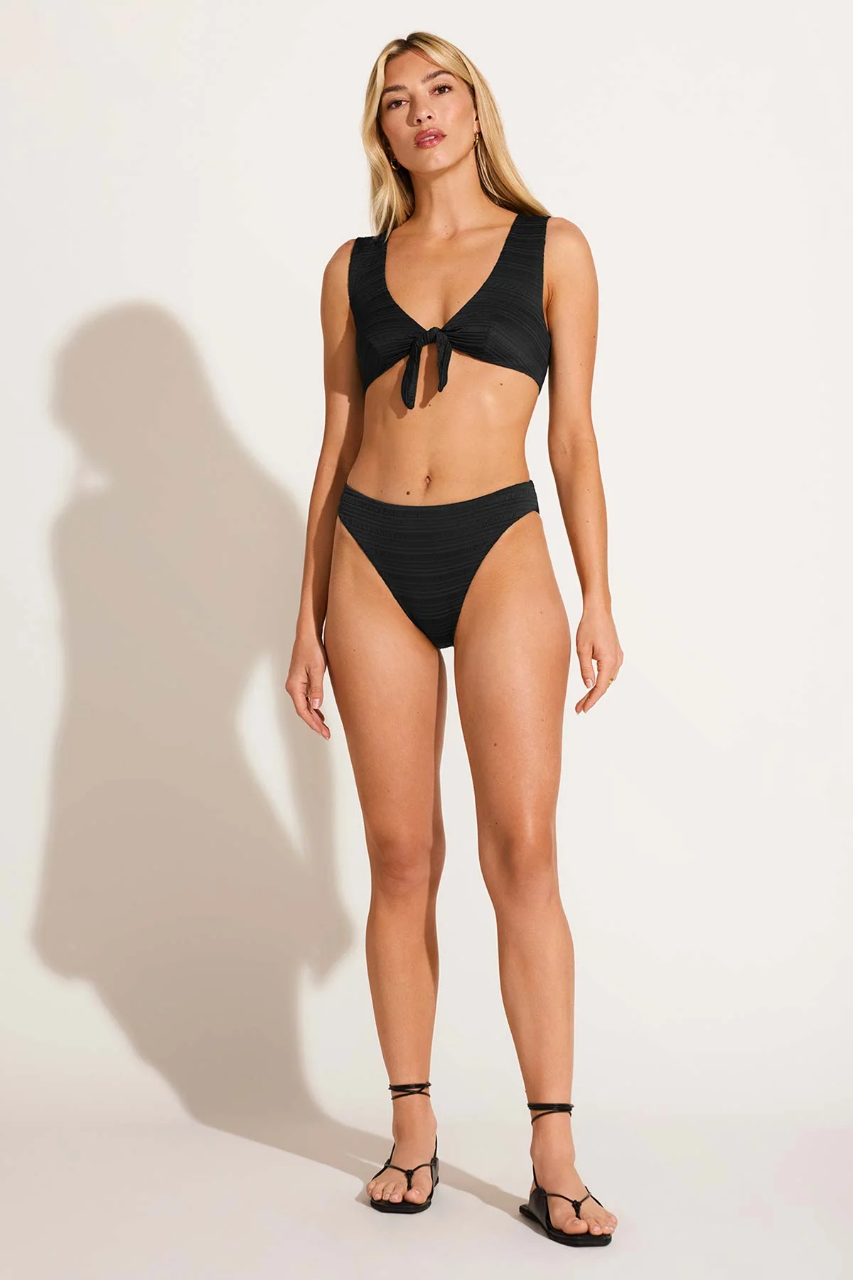 Cassia Crop Top - Black Seersucker Stripe - Image 3