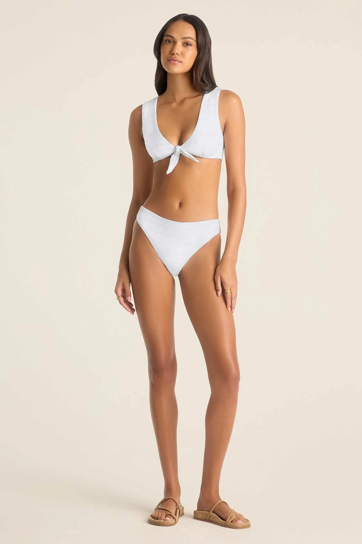 Cassia Crop Top - White Seersucker Stripe - Image 3
