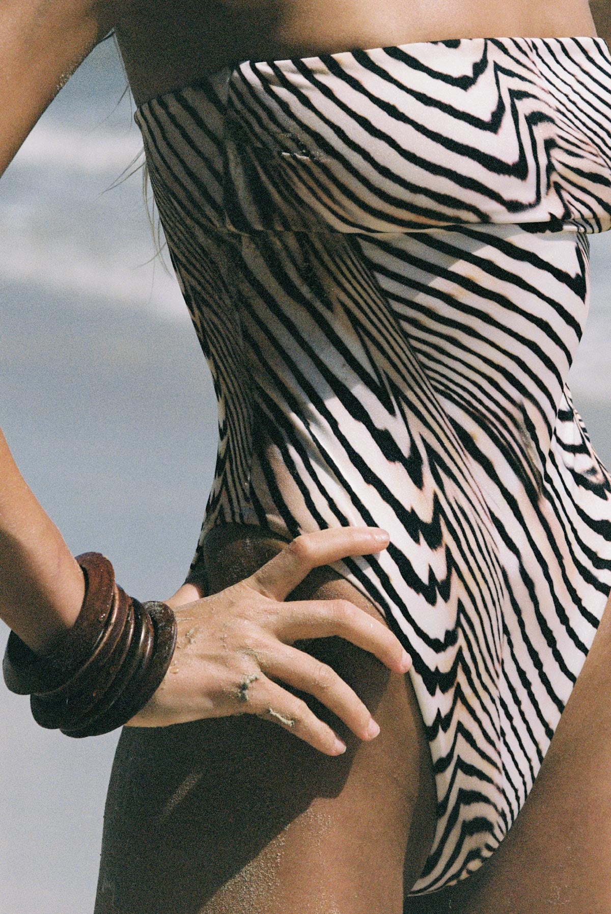 Classic Bandeau One Piece - Shell Stripe EcoShimmer - Image 8