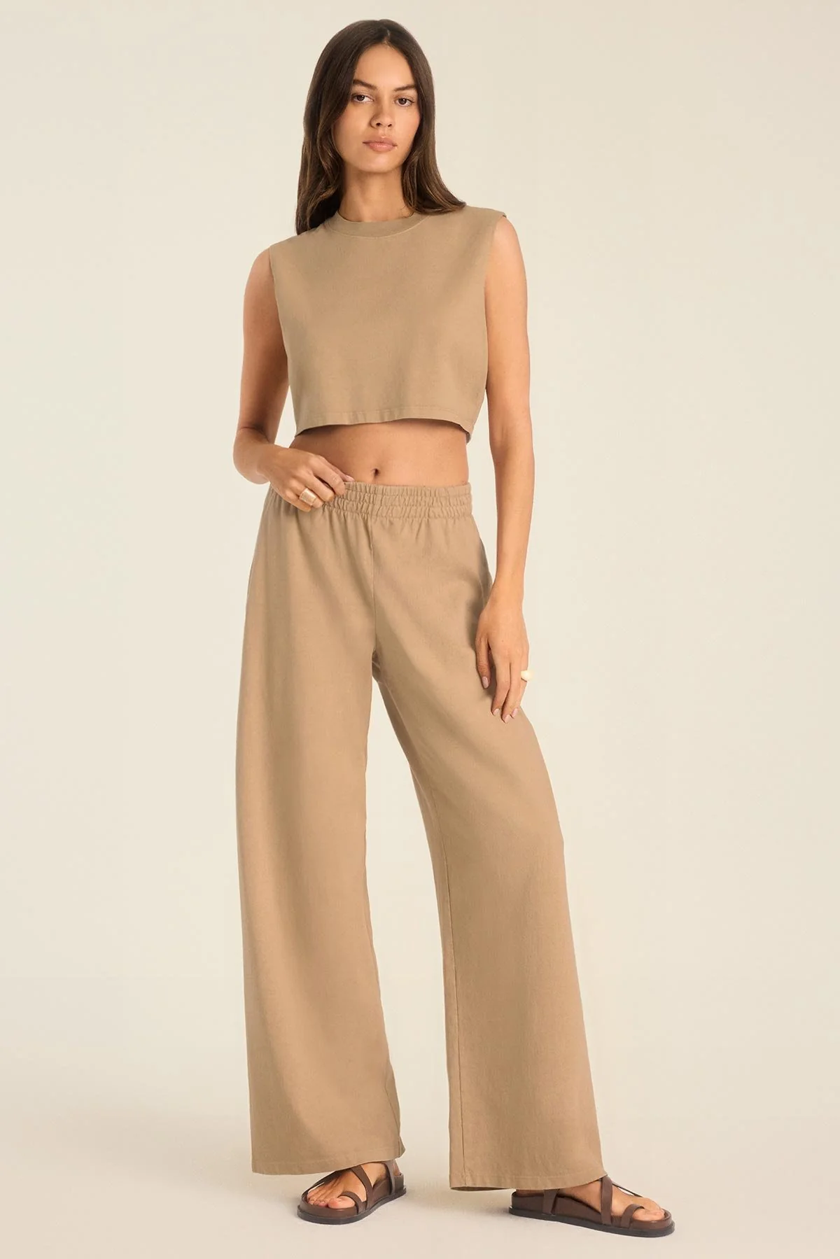 Coast Crop Muscle Tank - Latte Cotton Jersey - Image 4