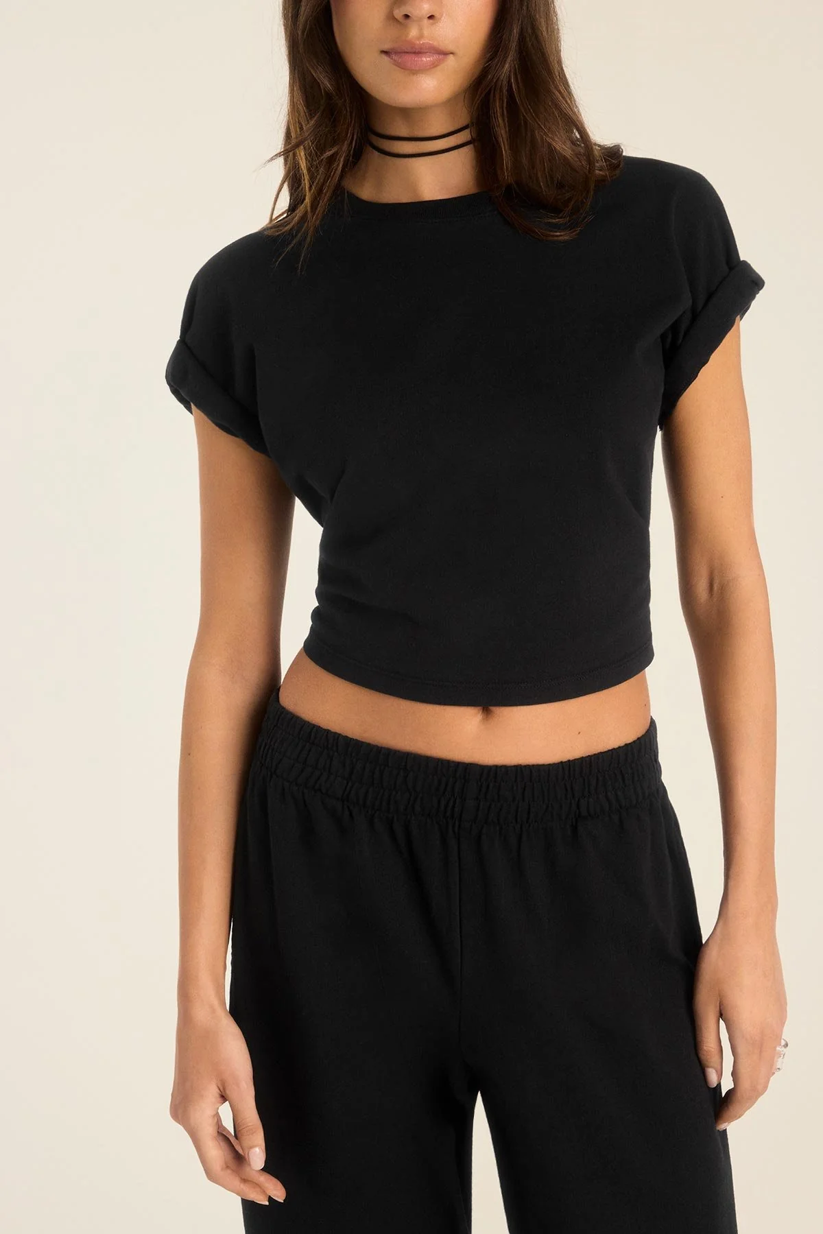 Coast Crop Tee - Black Cotton Jersey - Image 3