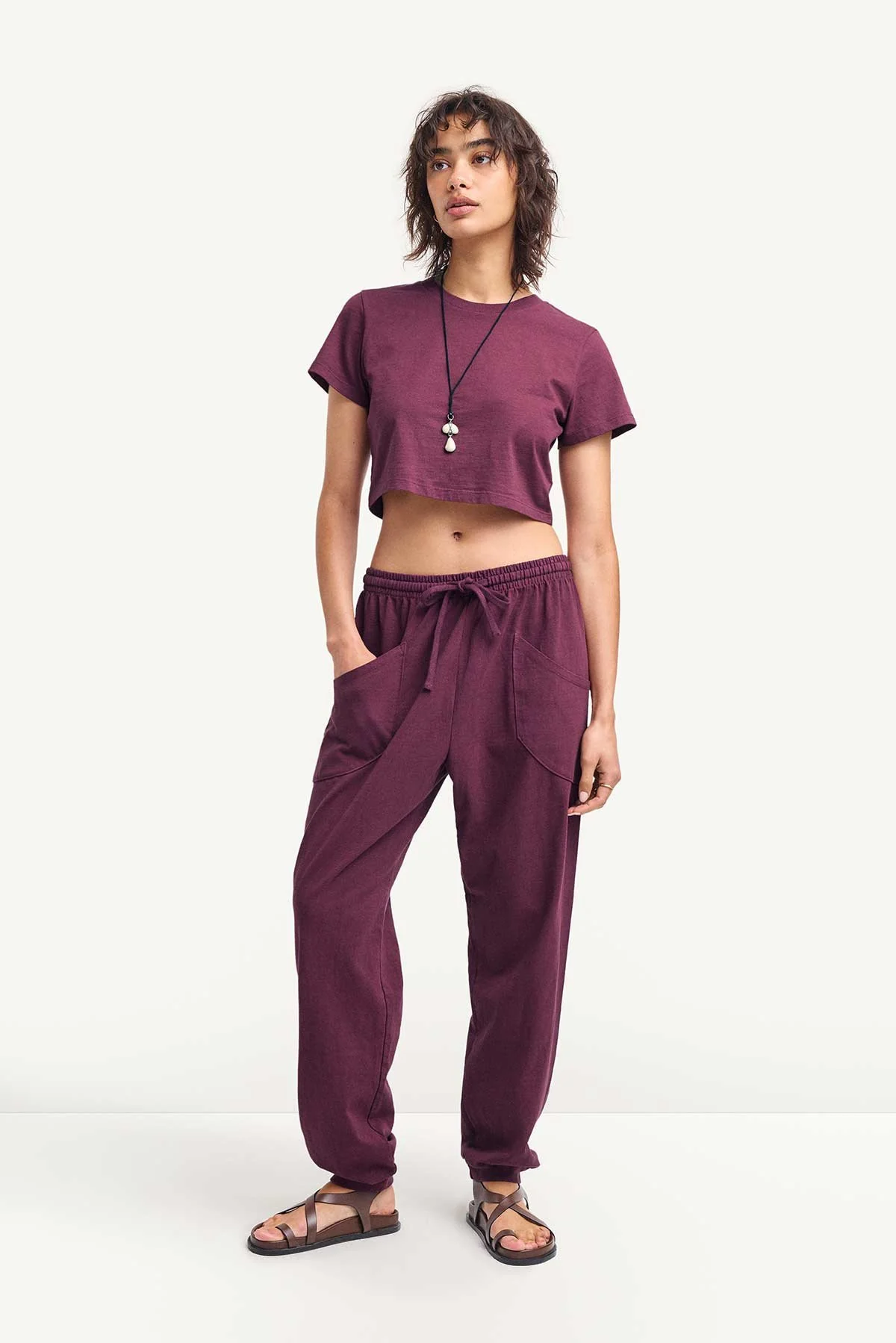 Coast Fitted Crop Shirt - Crushed Berry Cotton Jersey - Image 2