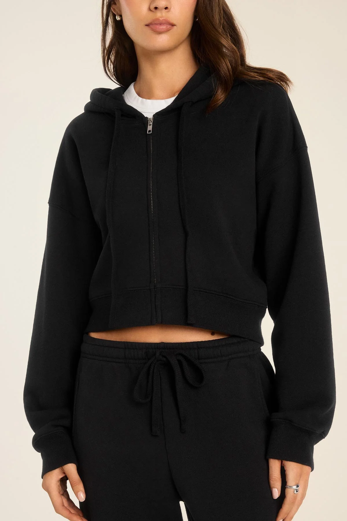 Dawn Crop Hoodie - Black French Terry - Image 4