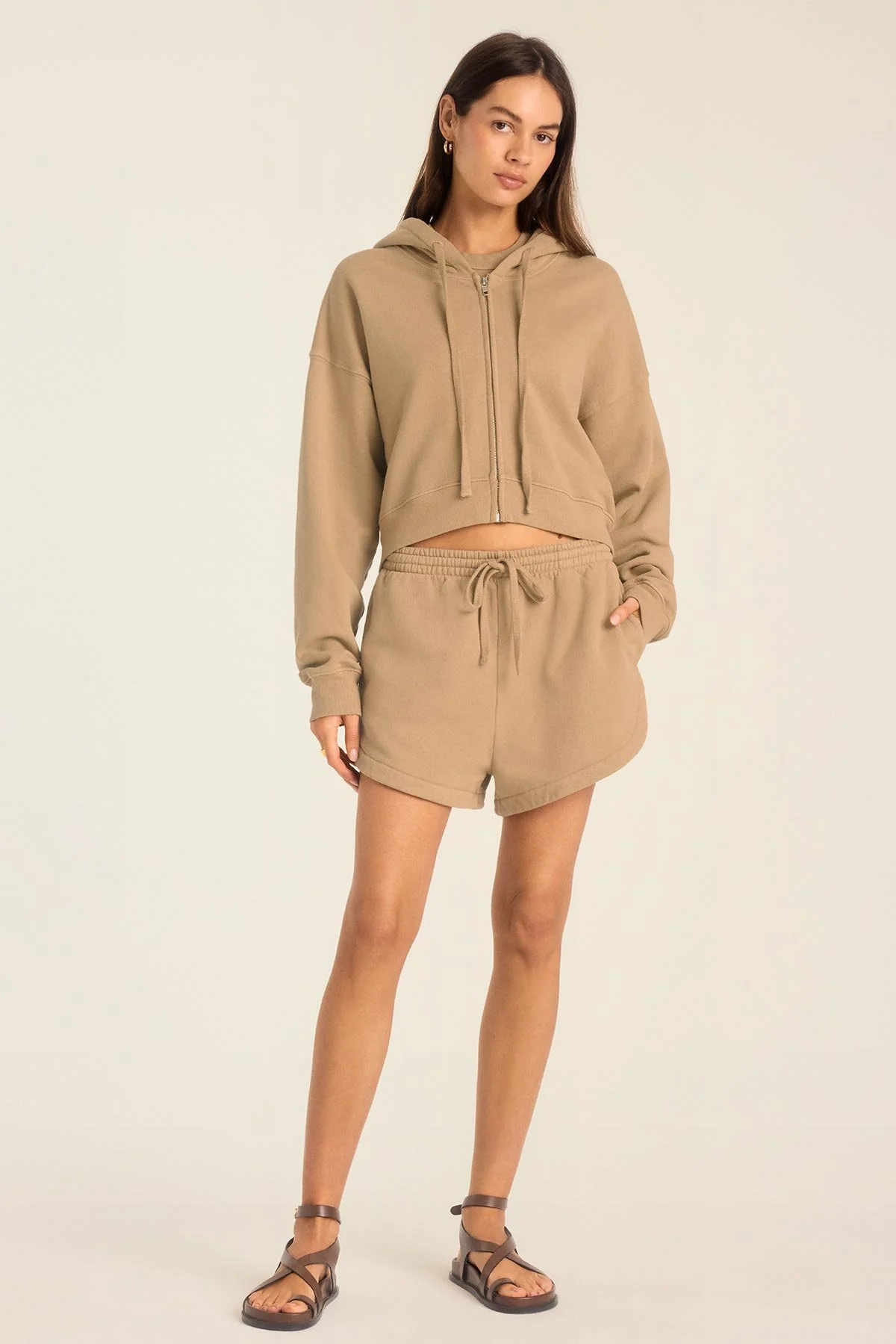 Dawn Crop Hoodie - Latte French Terry - Image 3
