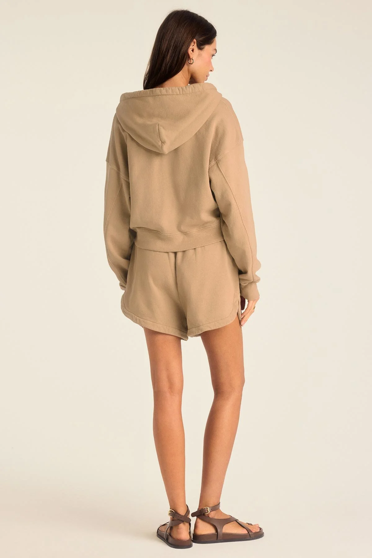 Dawn Crop Hoodie - Latte French Terry - Image 4