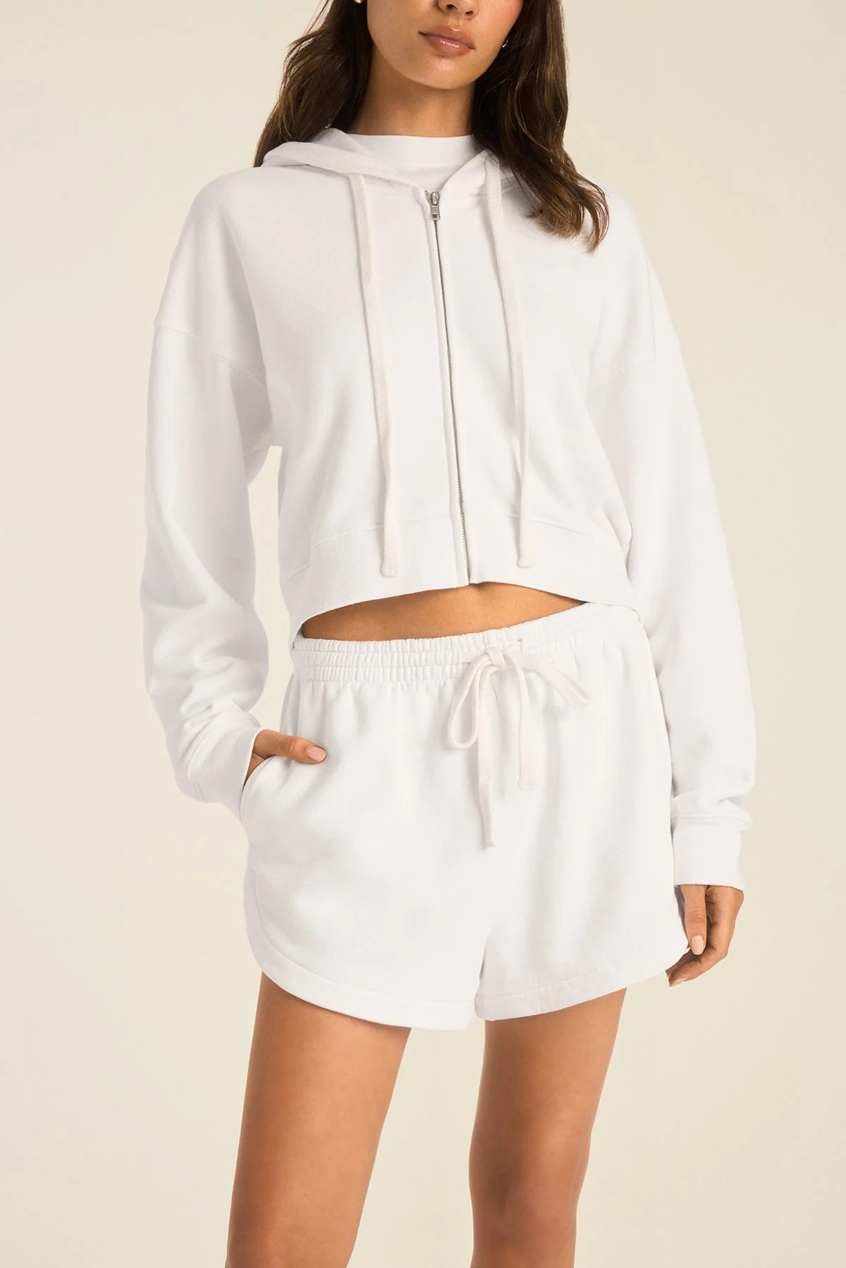 Dawn Crop Hoodie - White French Terry - Image 3