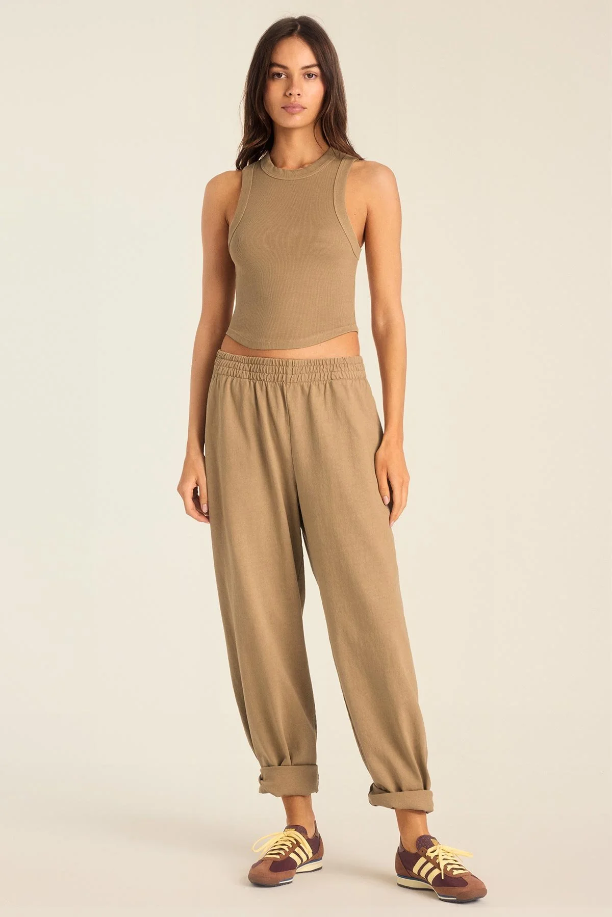 Daybreak Essential Crop Tank - Latte Cotton Rib - Image 4