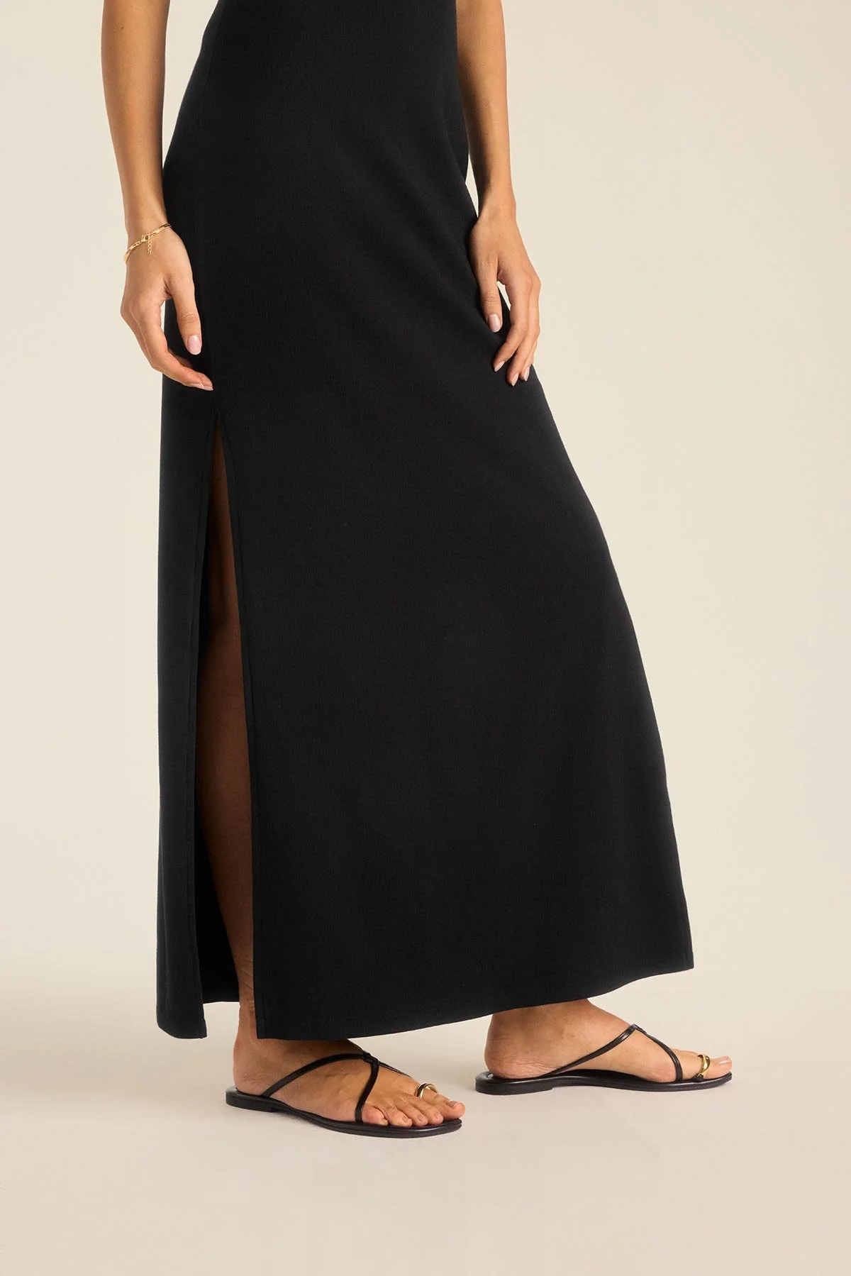 Daybreak Essential Midi Dress - Black Cotton Rib - Image 5