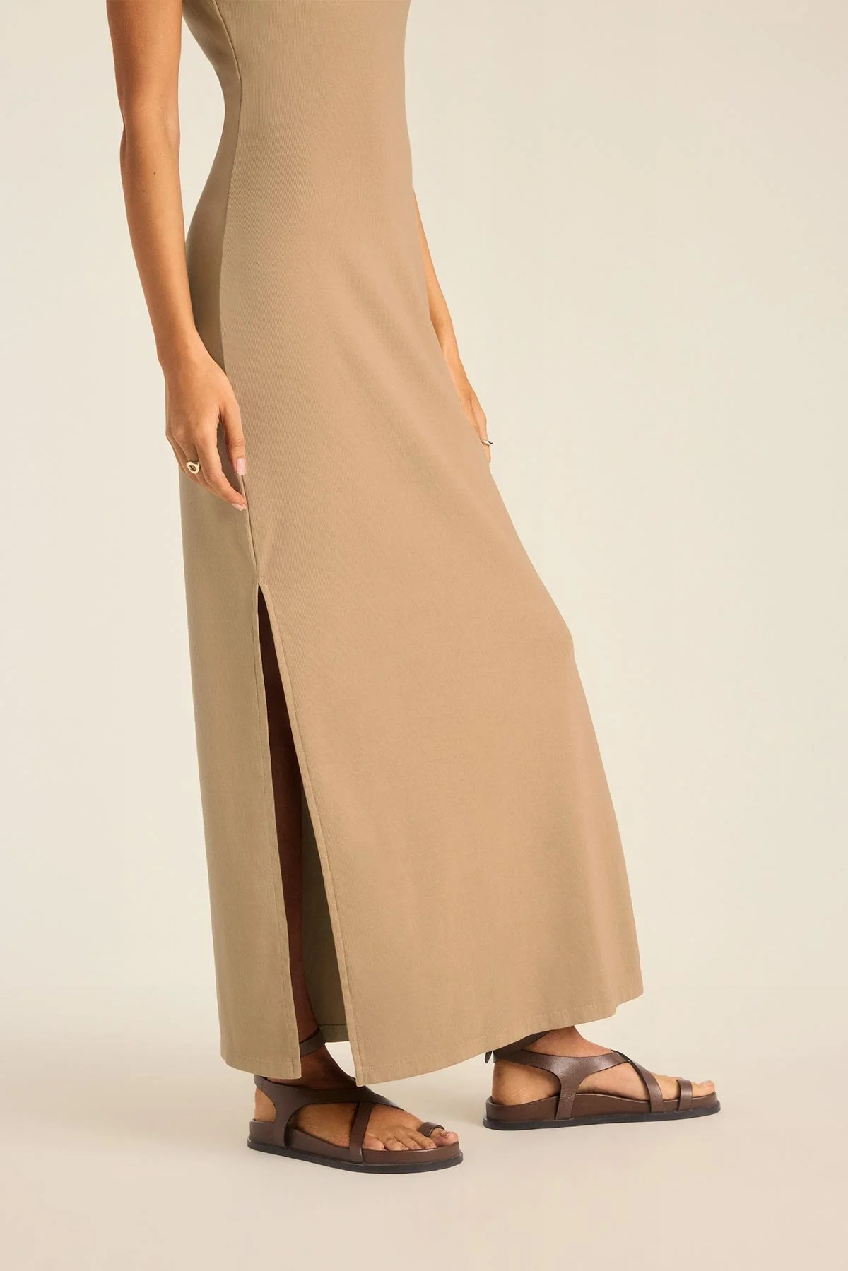 Daybreak Essential Midi Dress - Latte Cotton Rib - Image 3