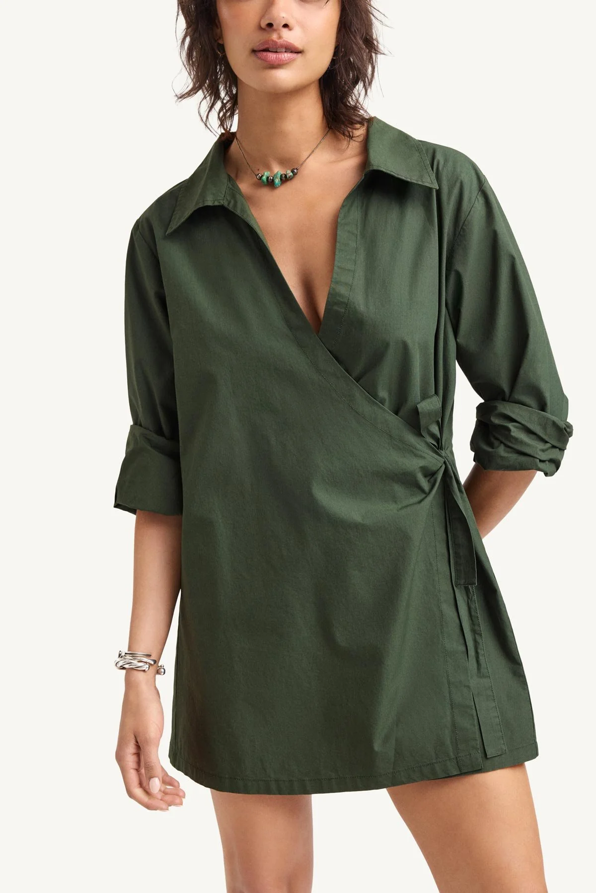 Elodie Wrap Dress - Forest Cotton Poplin - Image 2