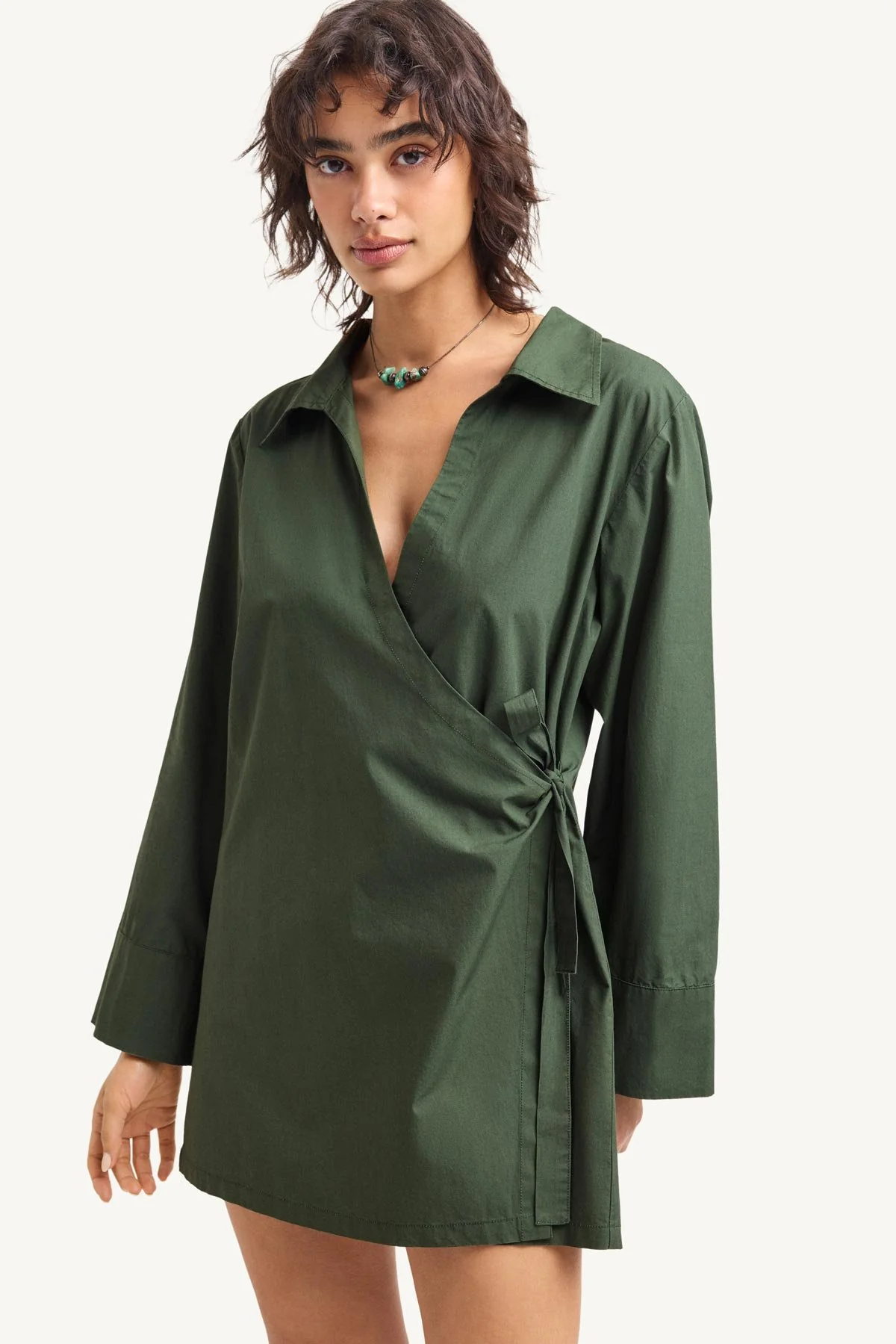 Elodie Wrap Dress - Forest Cotton Poplin - Image 3