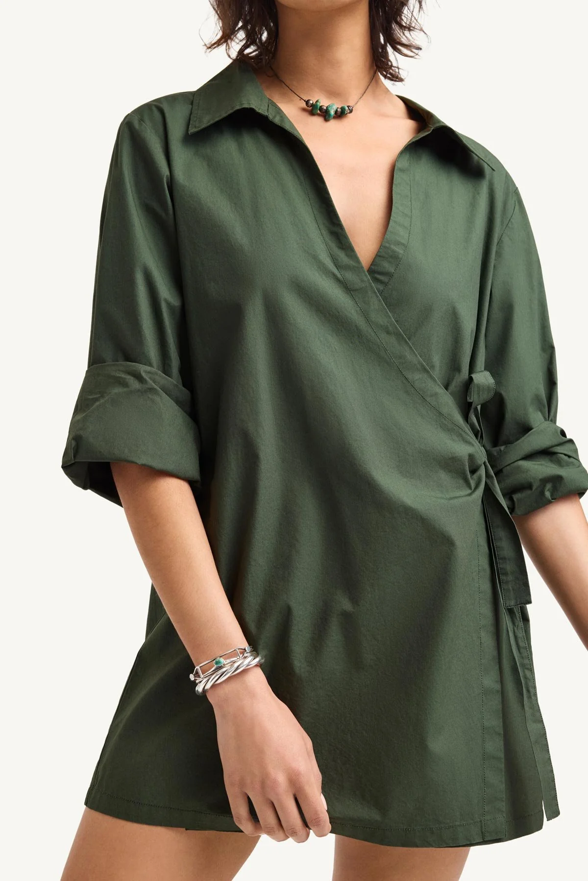 Elodie Wrap Dress - Forest Cotton Poplin - Image 4