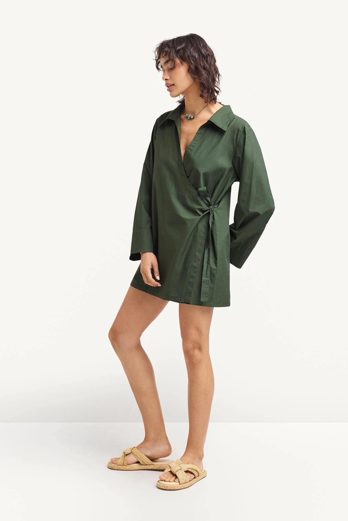 Elodie Wrap Dress - Forest Cotton Poplin - Image 5