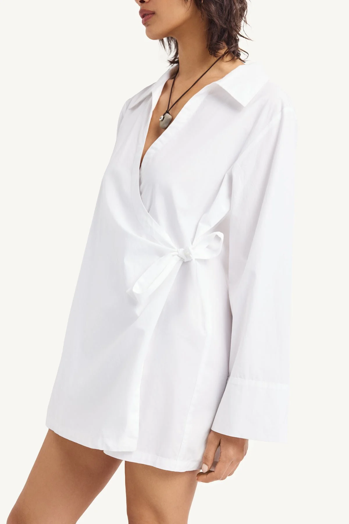 Elodie Wrap Dress - White Cotton Poplin - Image 4