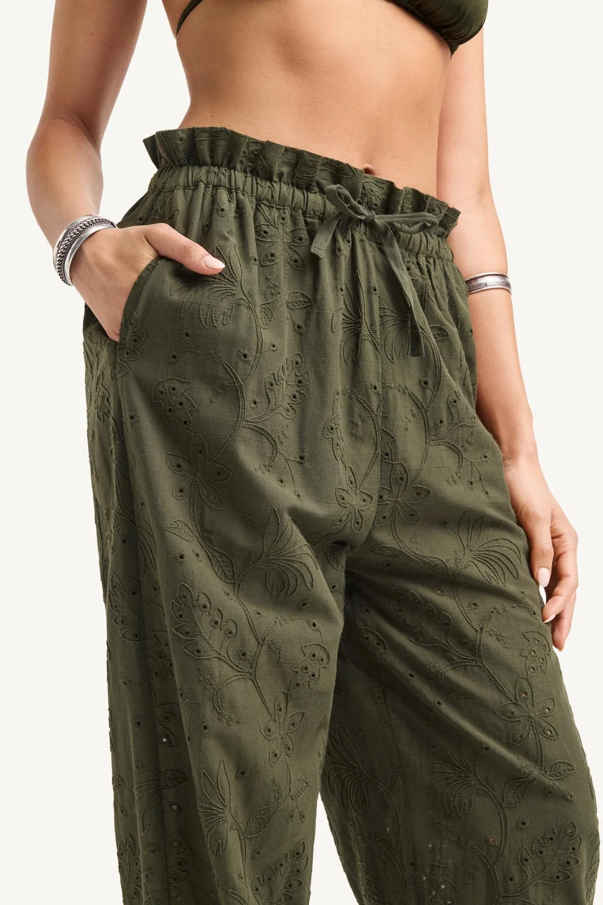Faye Pant - Olive Tropical Eyelet - Image 2