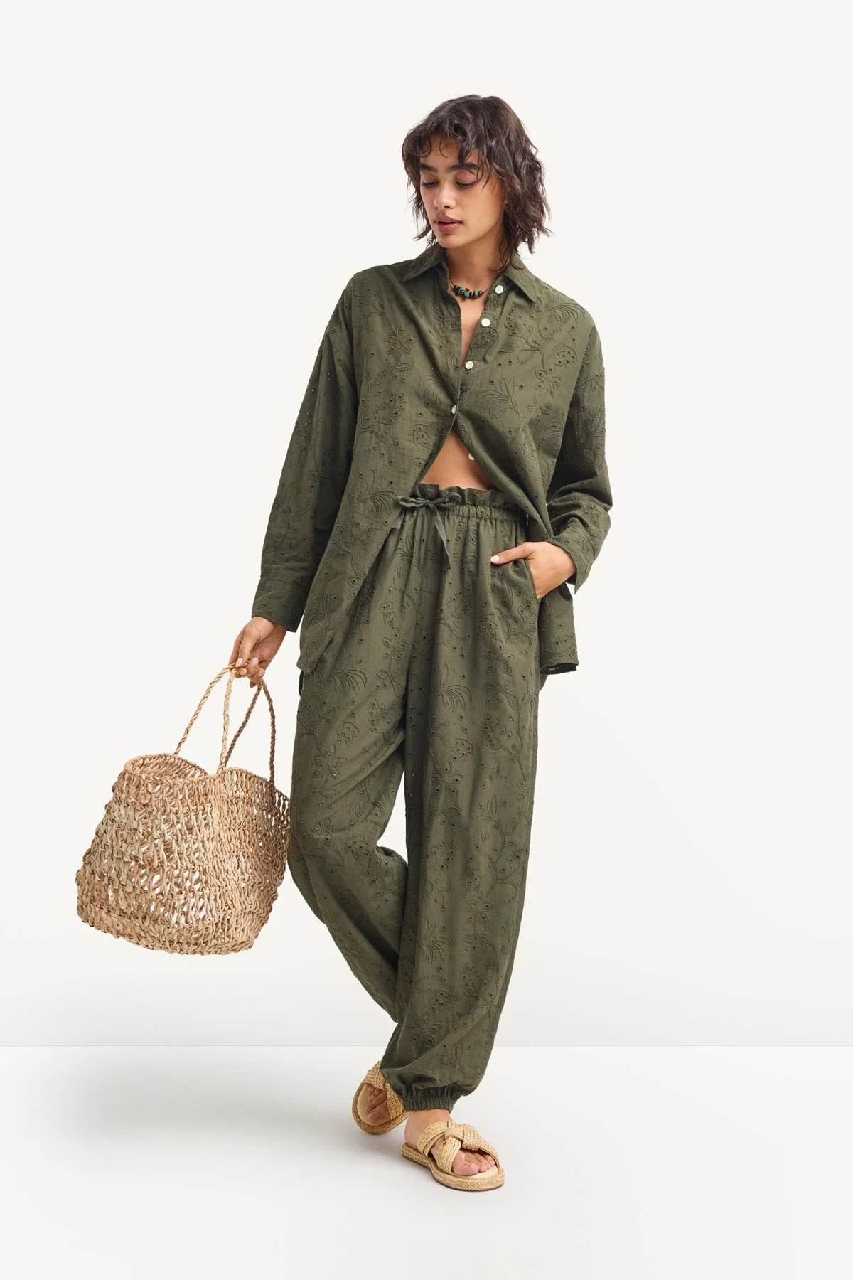 Faye Pant - Olive Tropical Eyelet - Image 4