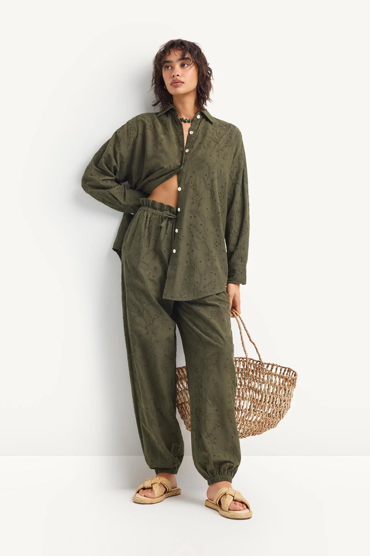Faye Pant - Olive Tropical Eyelet - Image 5