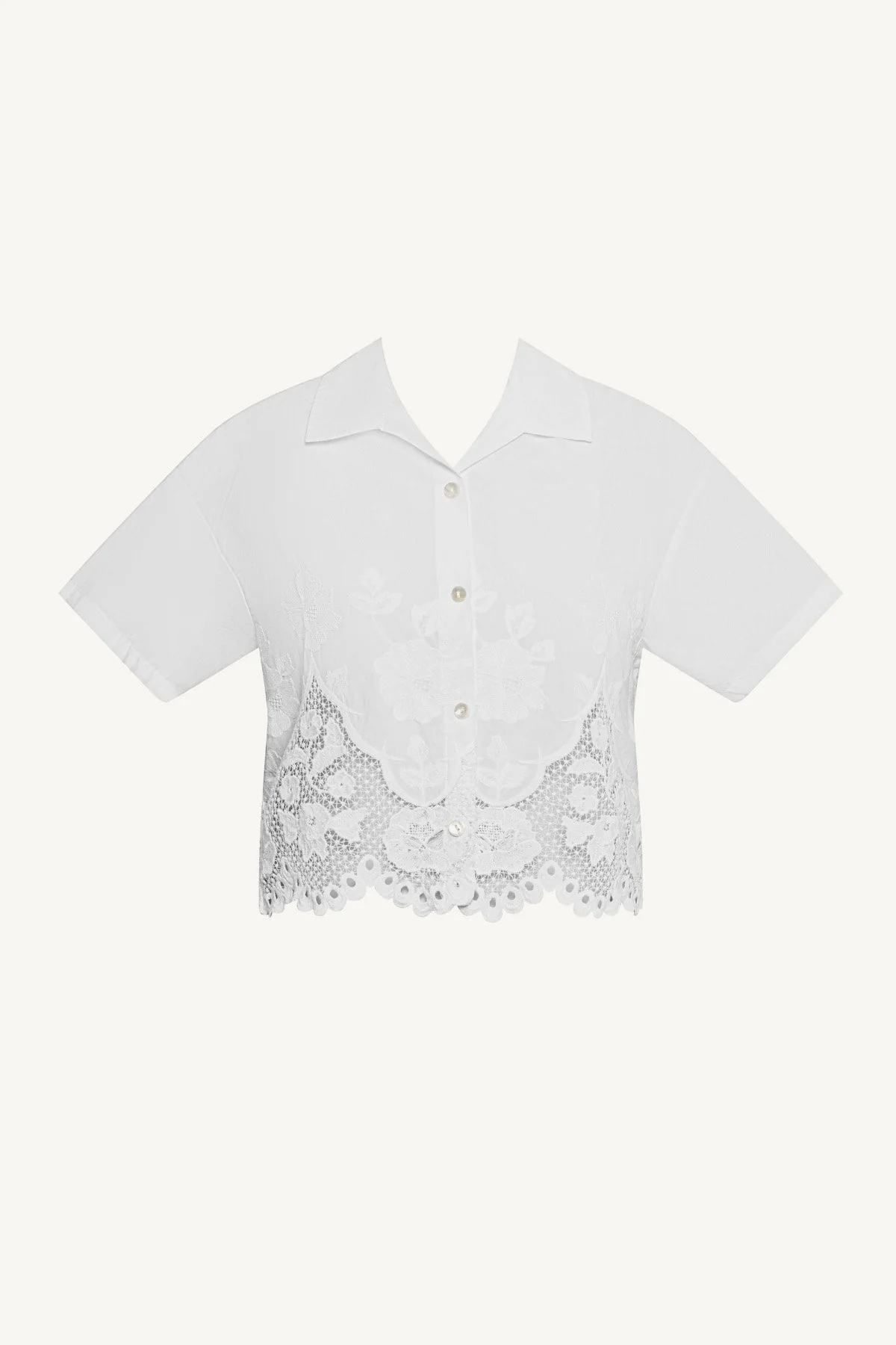 Flora Cropped Shirt - White Beachside Broderie - Image 5