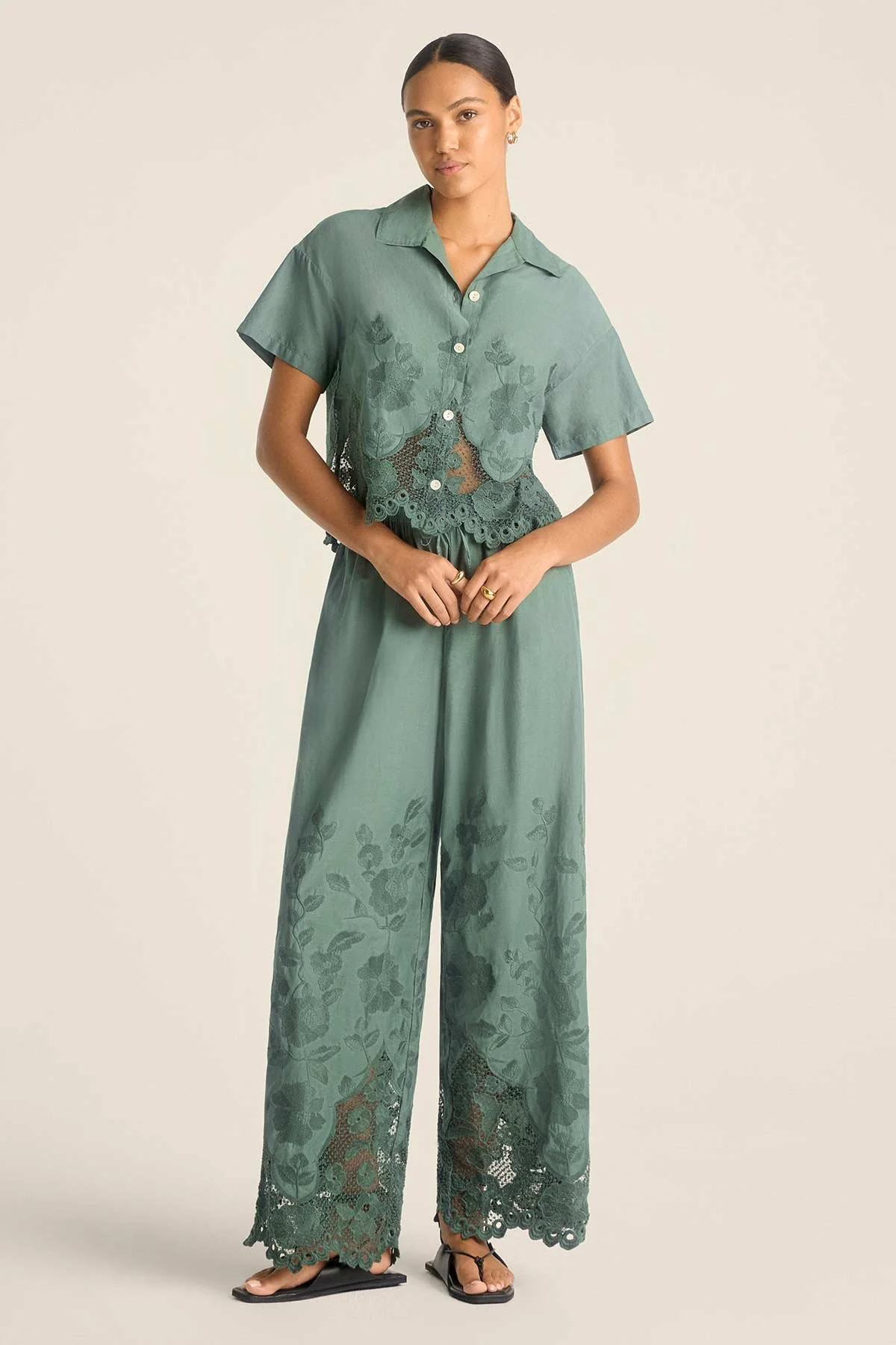 Flora Pant - Sea Green Beachside Broderie - Image 2