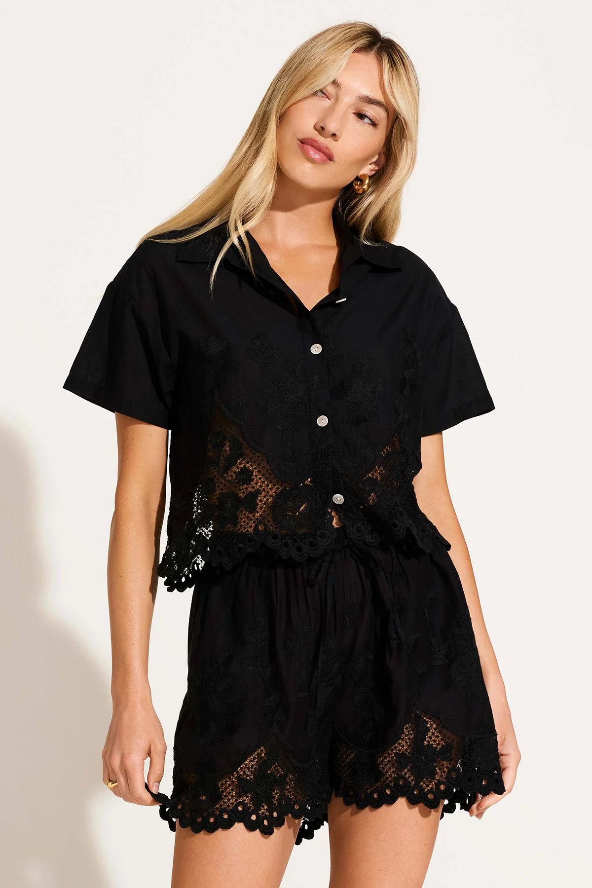 Flora Short - Black Beachside Broderie - Image 2