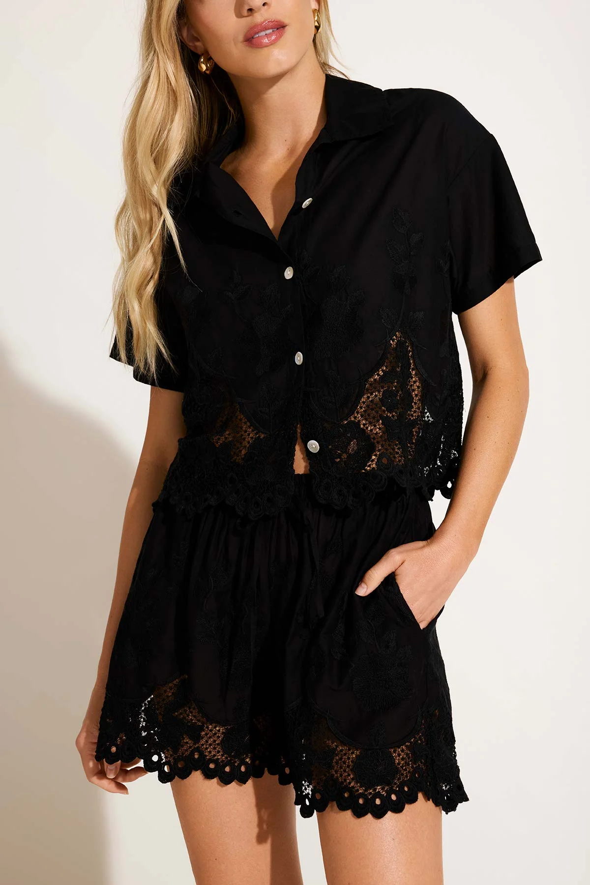 Flora Short - Black Beachside Broderie - Image 3