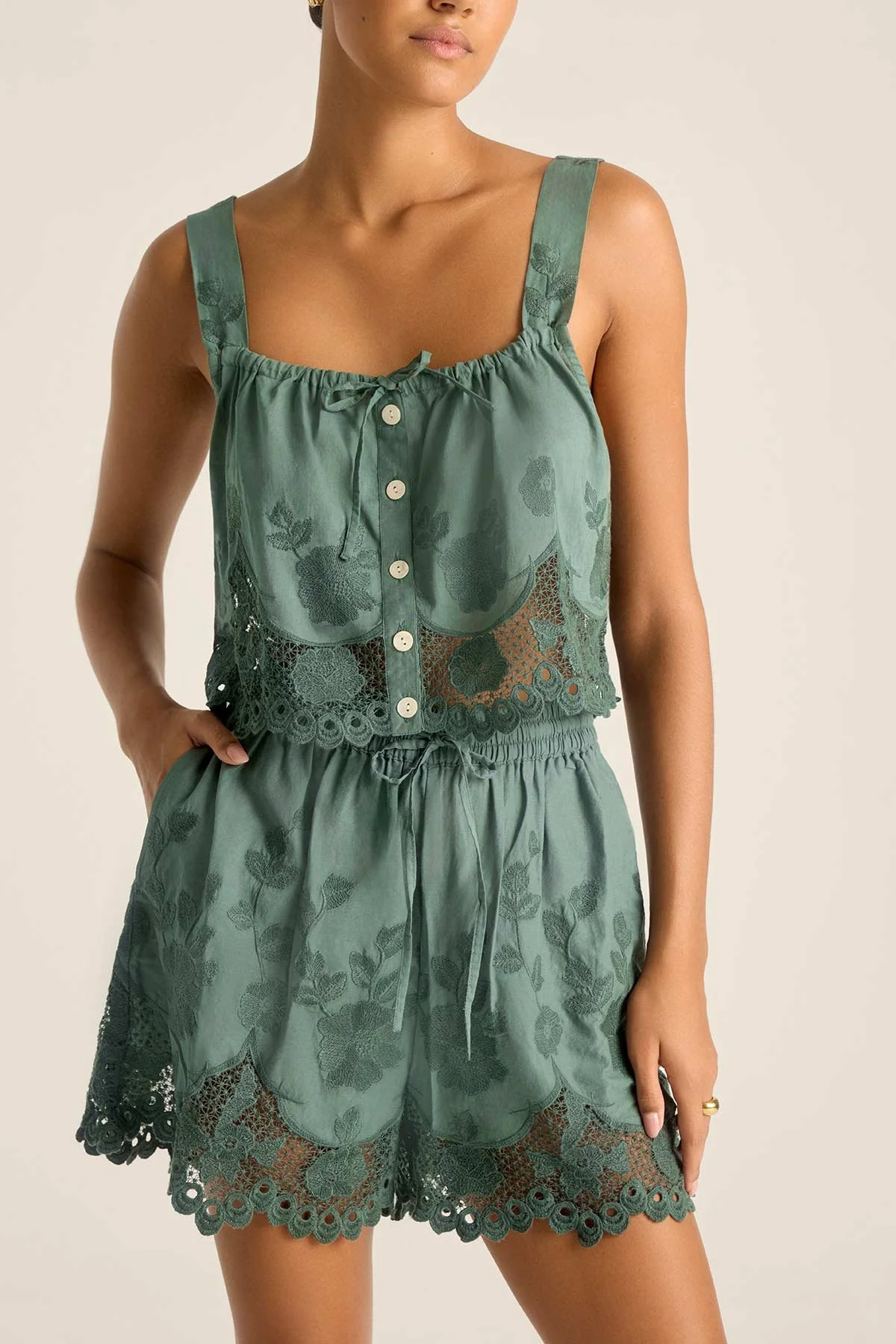 Flora Short - Sea Green Beachside Broderie - Image 3