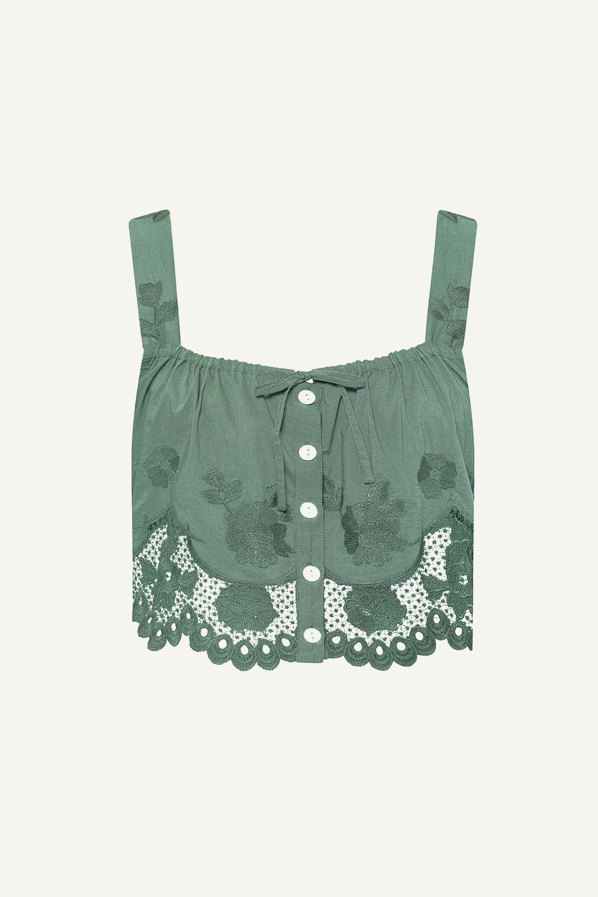 Flora Tank - Sea Green Beachside Broderie - Image 4