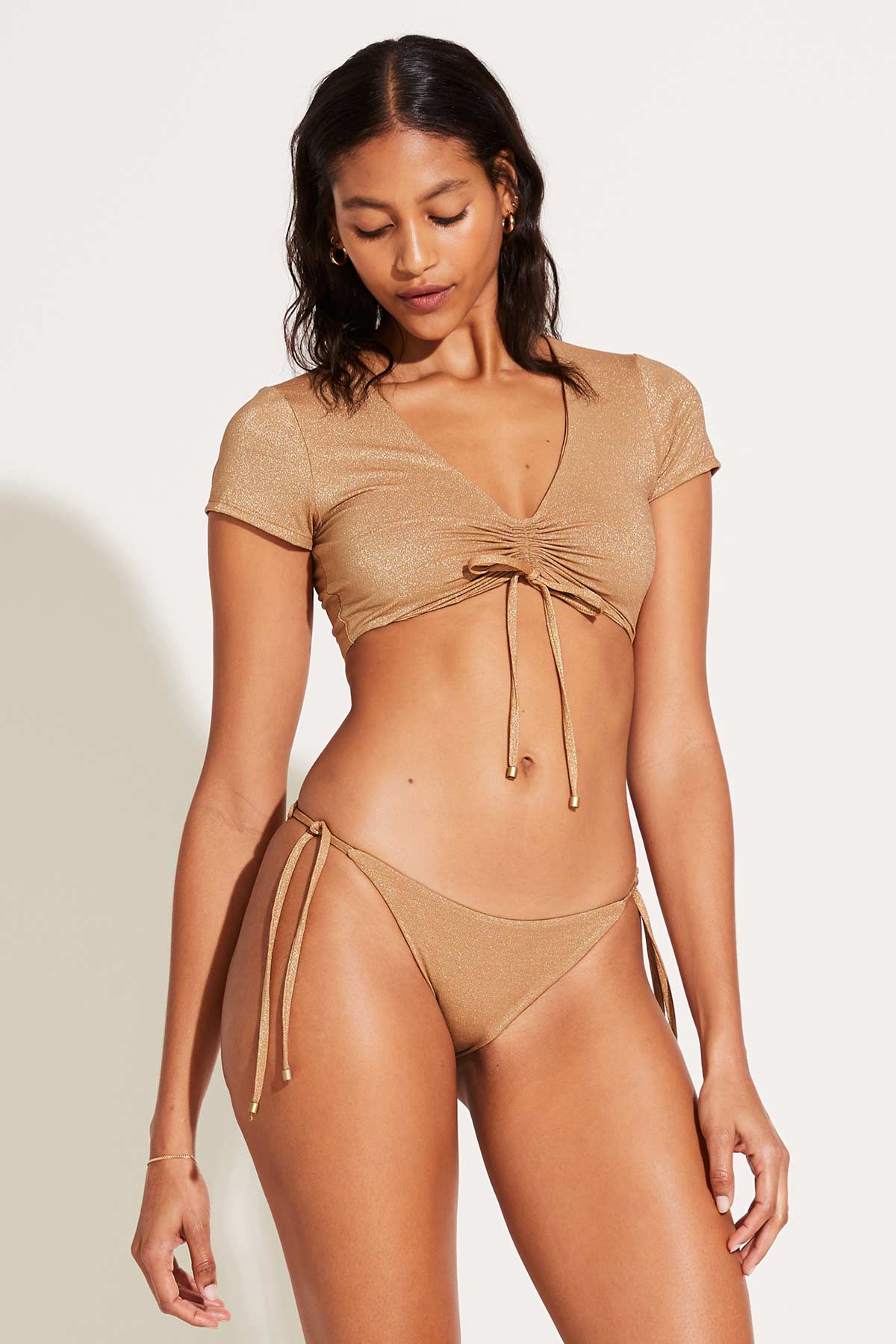 Gemma Ruched Crop Top - Golden Glow Metallic - Image 3