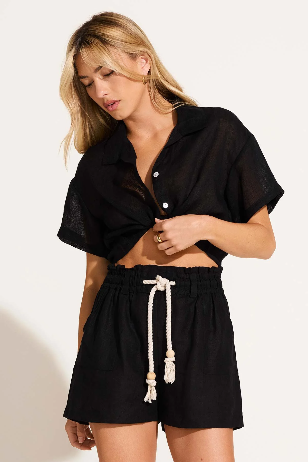 Hana Cropped Shirt - Black EcoLinen - Image 2