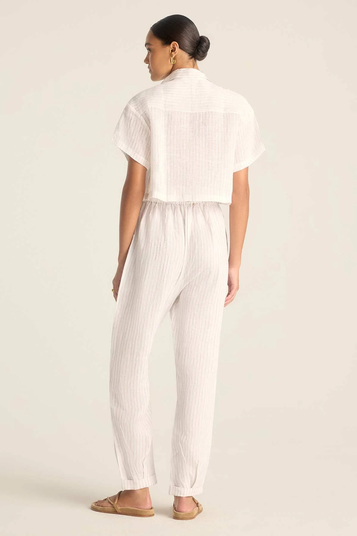 Hana Cropped Shirt - Boardwalk Stripe EcoLinen - Image 3