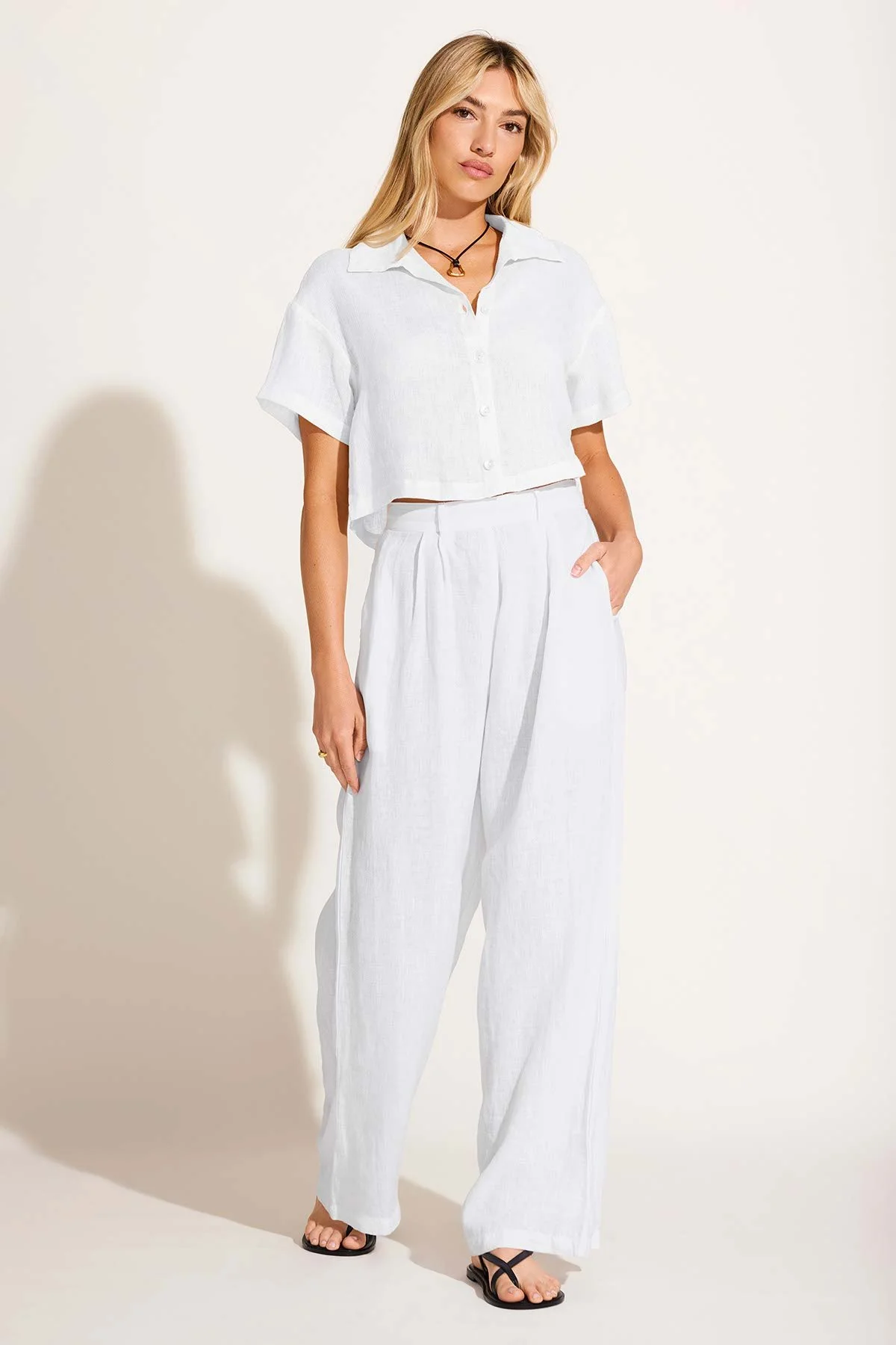 Hana Cropped Shirt - White EcoLinen - Image 4
