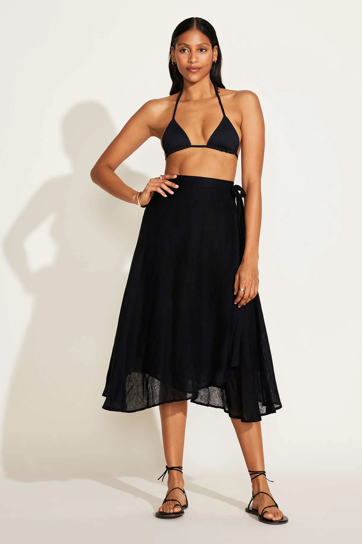 Lana Linen Wrap Skirt - Black EcoLinen - Image 3
