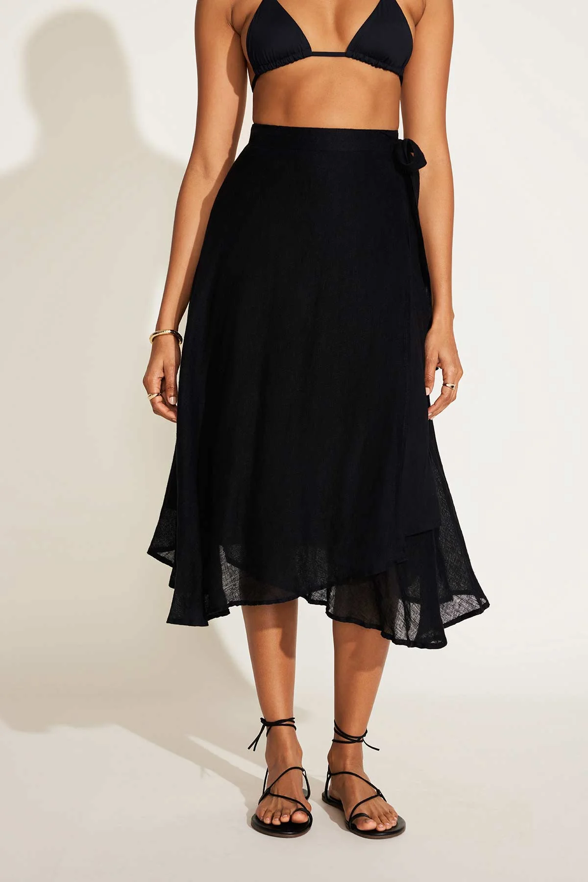 Lana Linen Wrap Skirt - Black EcoLinen - Image 4