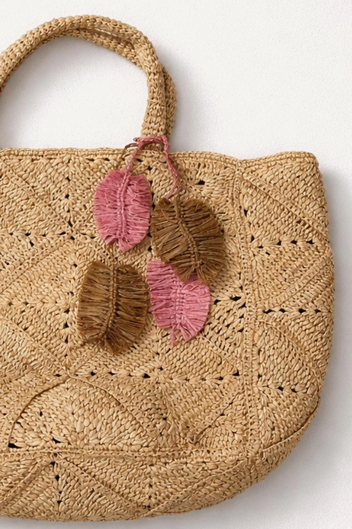 Leaflet Bag Charm - Caramel Raffia - Image 2