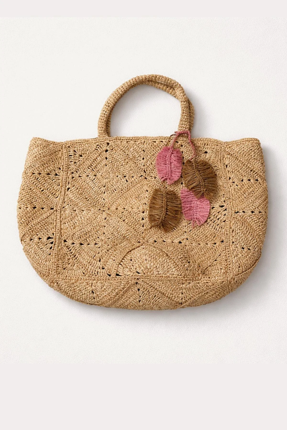 Leaflet Bag Charm - Light Pink Raffia - Image 2