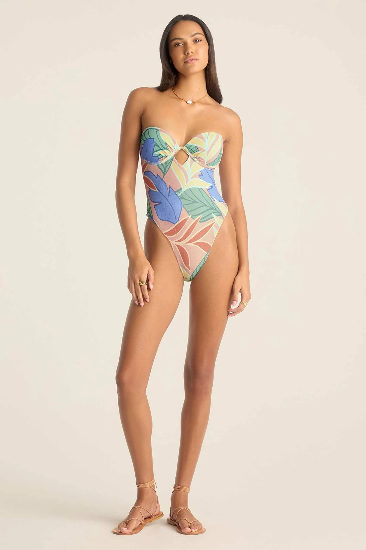 Mabel Underwire Bandeau One Piece - Retro Jungle Crepe Texture - Image 4
