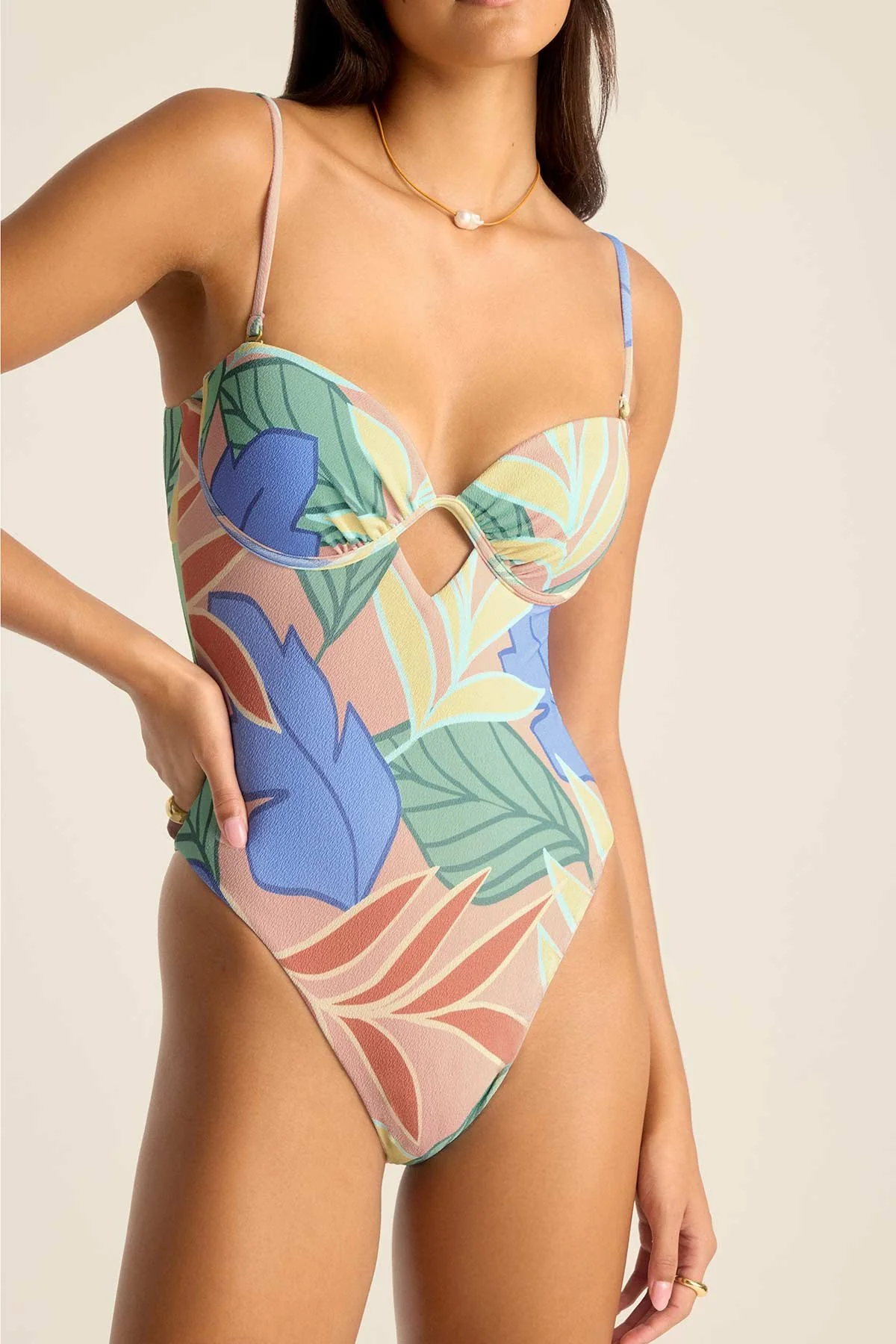 Mabel Underwire Bandeau One Piece - Retro Jungle Crepe Texture - Image 5