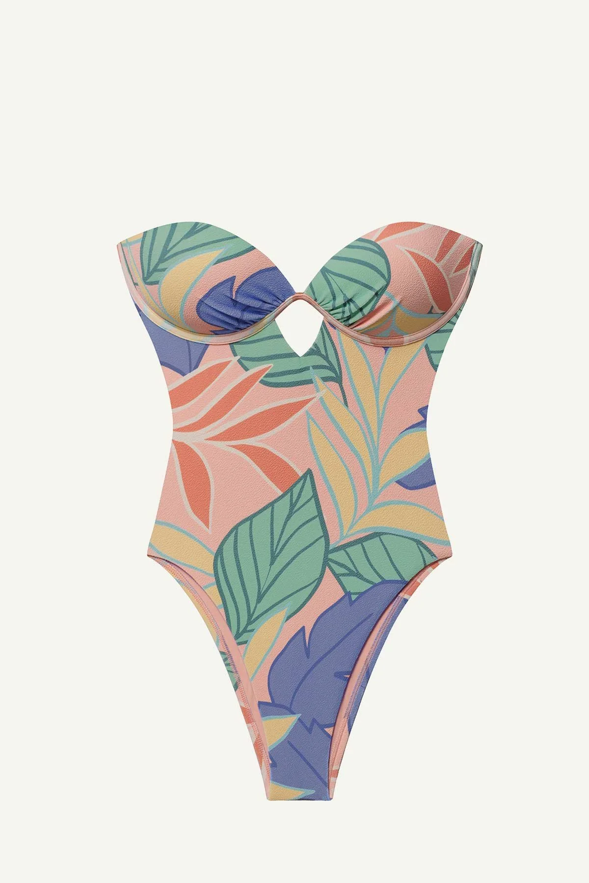 Mabel Underwire Bandeau One Piece - Retro Jungle Crepe Texture - Image 8