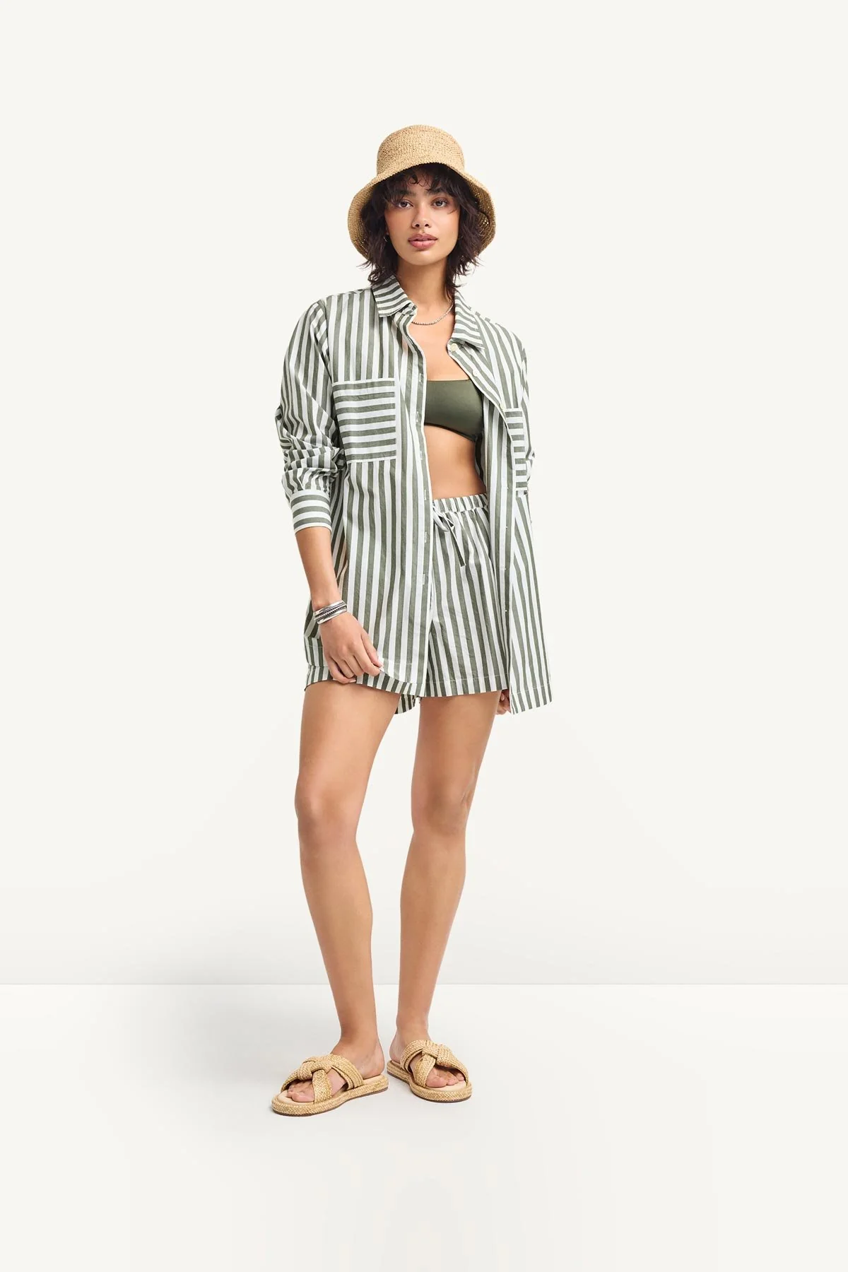 Nadia Shirt - Olive Cotton Poplin - Image 3