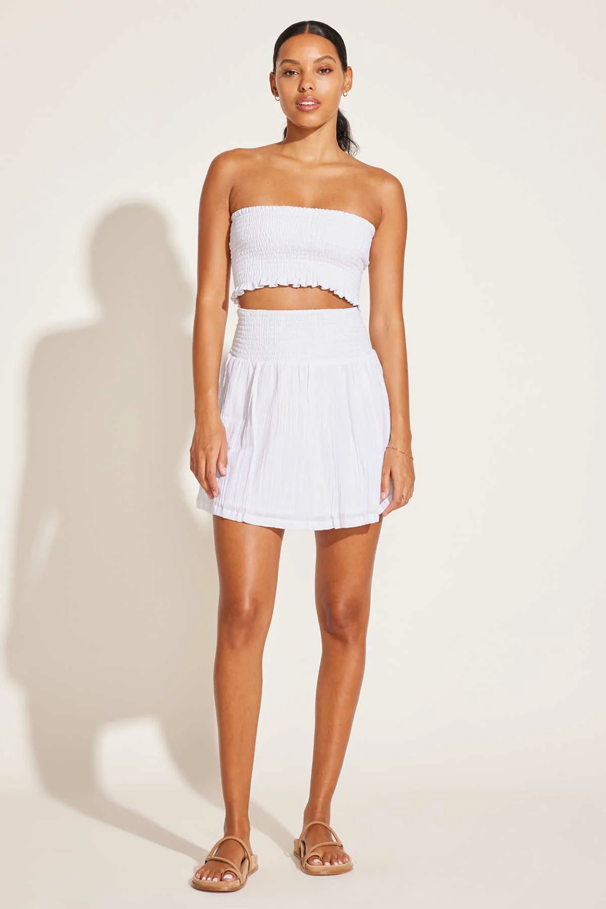 Nya Smocked Bandeau Top - White Crinkle Linen - Image 2