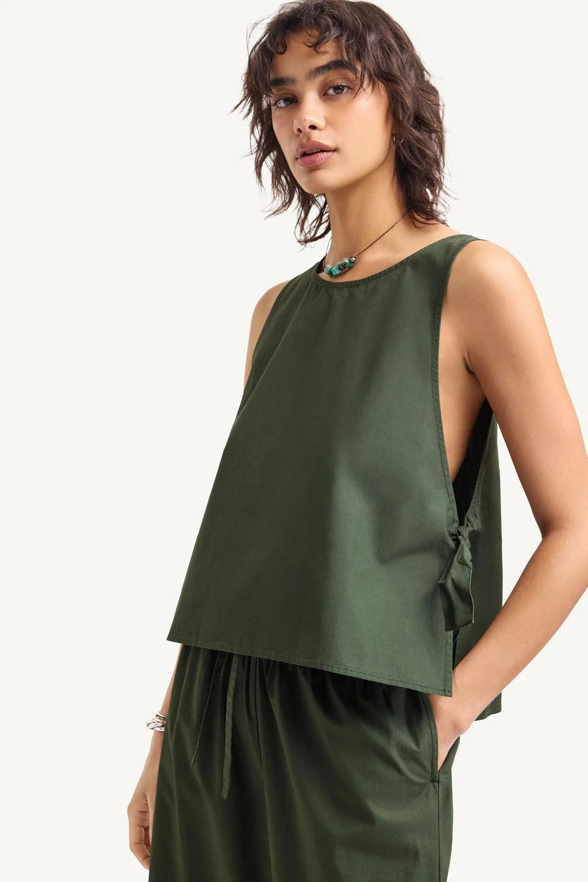 Parker Tank Top - Forest Cotton Poplin